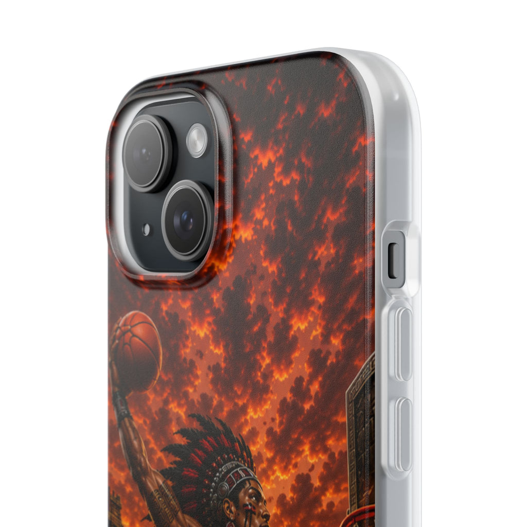Aztec Basketball Male Warrior – Flexi Phone Case (iPhone & Samsung • Clear TPU • Made & Shipped in the USA • 🚚 FREE USA Shipping • Personalized Option)