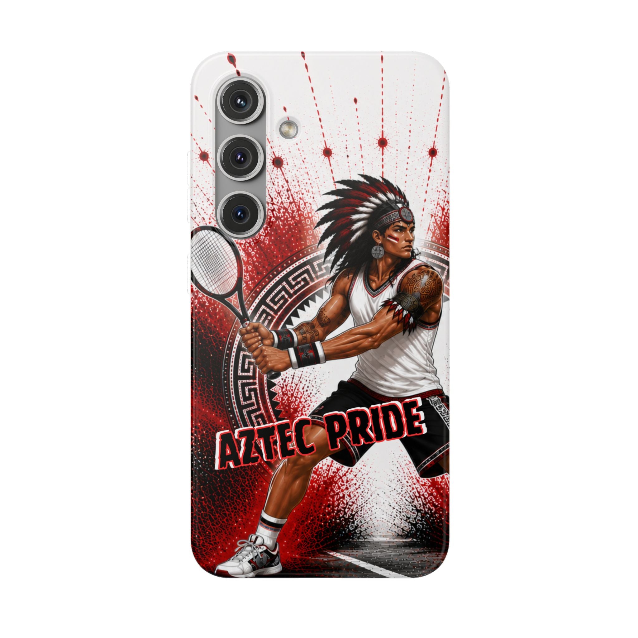 Aztec Tennis Male Warrior – Flexi Phone Case (iPhone & Samsung • Clear TPU • Made & Shipped in the USA • 🚚 FREE USA Shipping • Personalized Option)