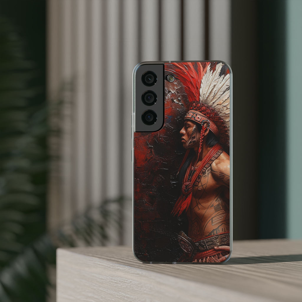 Aztec Noble Warrior – Flexi Phone Case (iPhone & Samsung • Clear TPU • Made in USA • Personalized Option)
