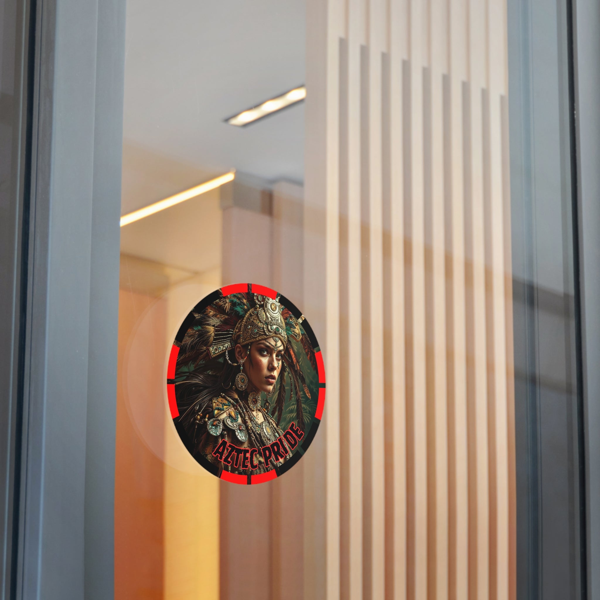 Aztec Warrior Goddess Round Vinyl Sticker – Waterproof Matte Decal (2”–6”)