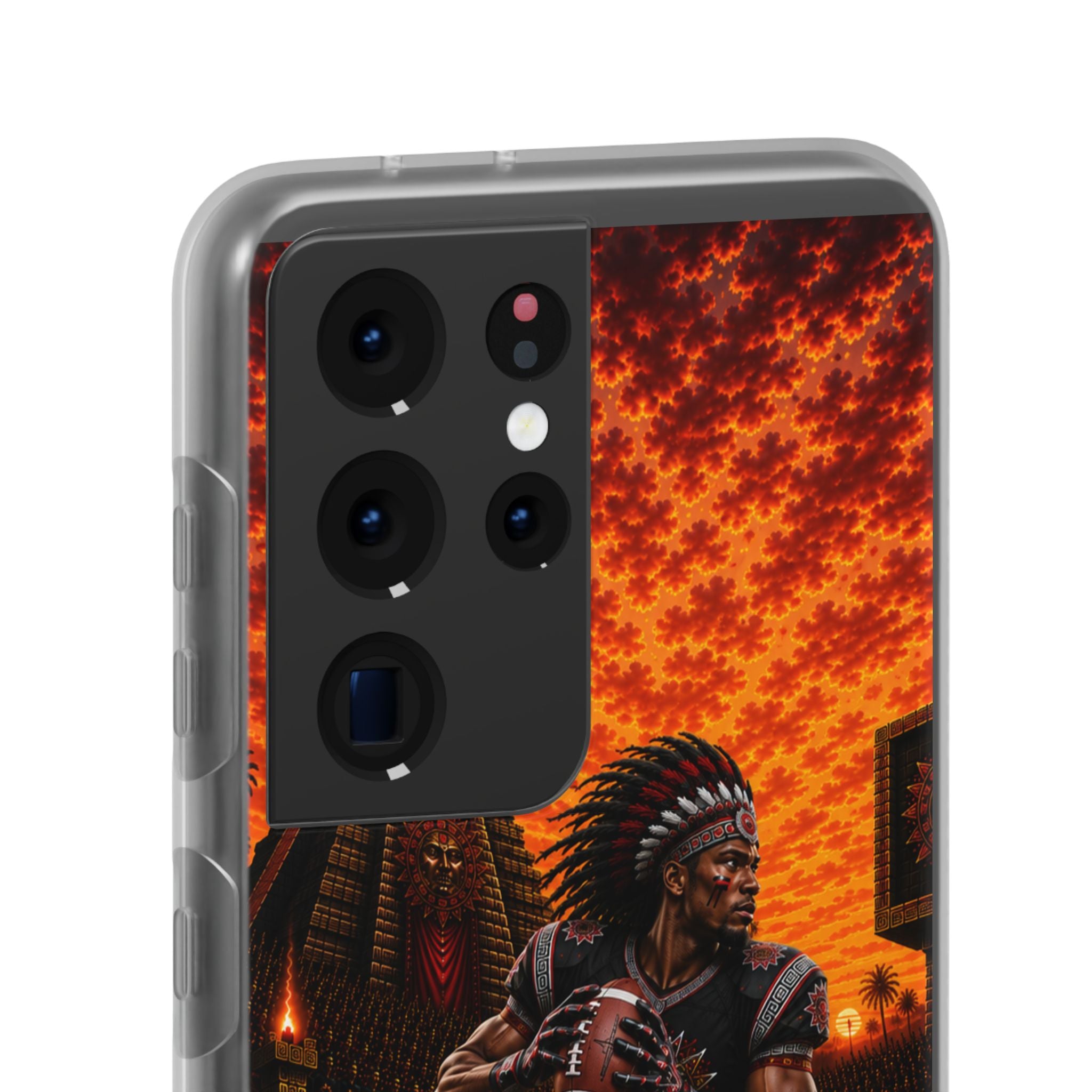 Aztec Football Warrior – Flexi Phone Case (iPhone & Samsung • Clear TPU • Made & Shipped in the USA • 🚚 FREE USA Shipping • Personalized Option)