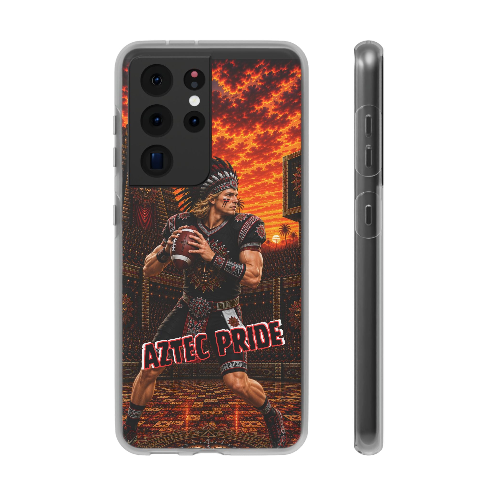 Aztec Football Warrior – Flexi Phone Case (iPhone & Samsung • Clear TPU • Made & Shipped in the USA • 🚚 FREE USA Shipping • Personalized Option)