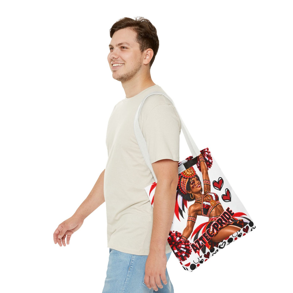 Aztec Cheerleader Warrior Tote Bag | Aztec-Inspired AI Art • Made & Shipped in the USA • 🚚 FREE USA Shipping • FREE Personalization