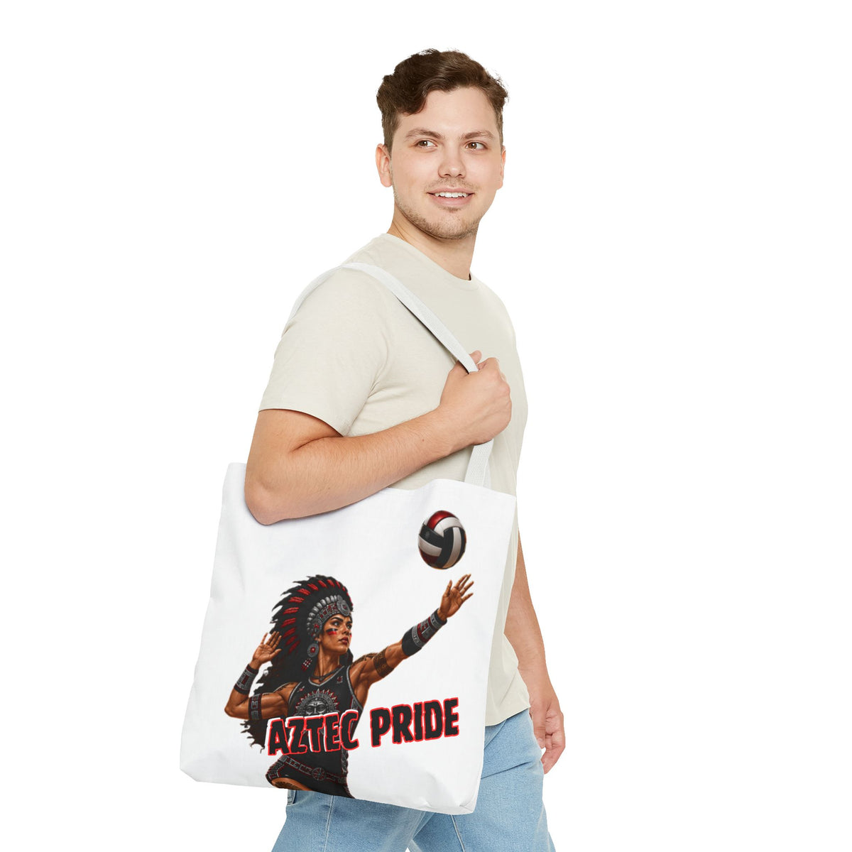 Aztec Volleyball Warrior Tote Bag | Aztec-Inspired AI Art • Made & Shipped in the USA • 🚚 FREE USA Shipping • FREE Personalization