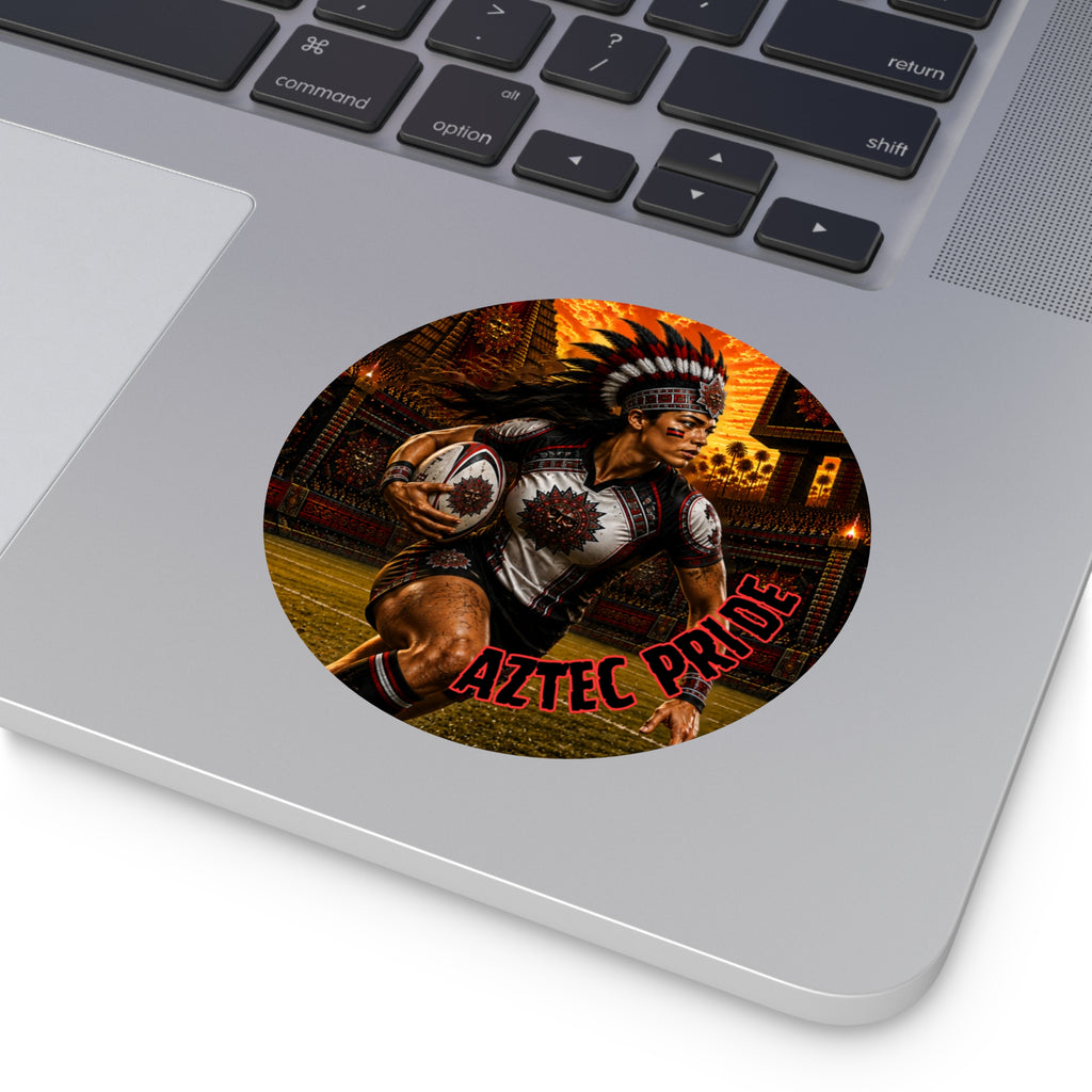 Aztec Rugby Female Warrior Round Vinyl Sticker 2”–6” | Made & Shipped in the USA • 🚚 FREE USA Shipping • Personalized Option