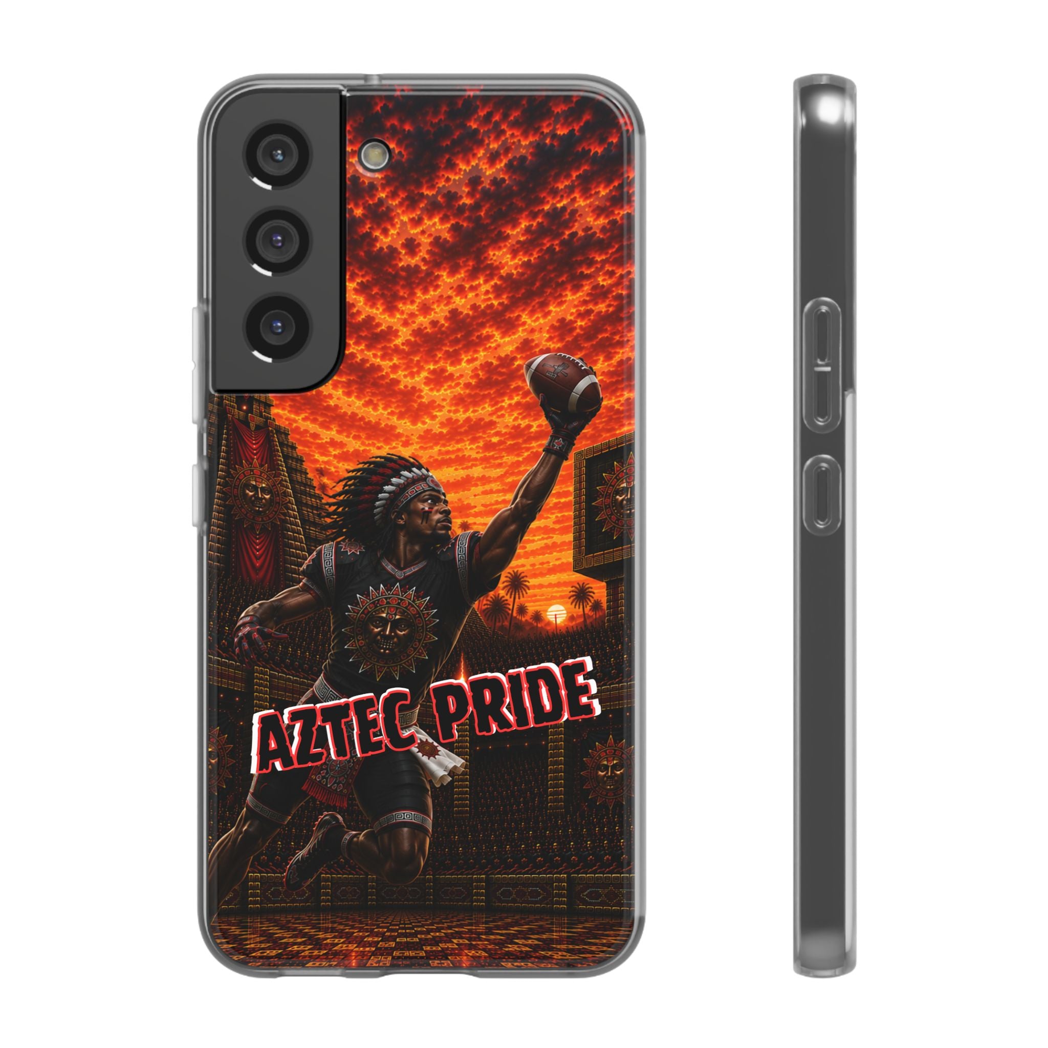 Aztec Football Warrior – Flexi Phone Case (iPhone & Samsung • Clear TPU • Made & Shipped in the USA • 🚚 FREE USA Shipping • Personalized Option)