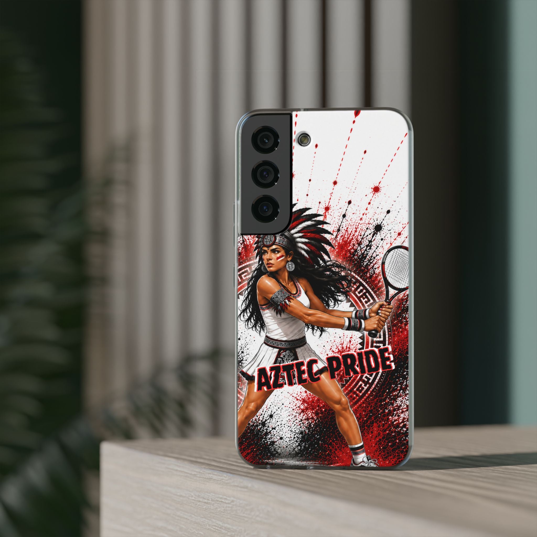 Aztec Tennis Female Warrior – Flexi Phone Case (iPhone & Samsung • Clear TPU • Made & Shipped in the USA • 🚚 FREE USA Shipping • Personalized Option)