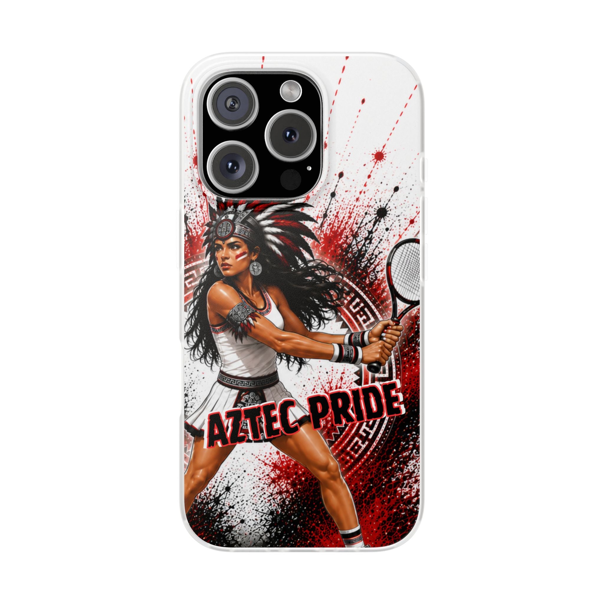 Aztec Tennis Female Warrior – Flexi Phone Case (iPhone & Samsung • Clear TPU • Made & Shipped in the USA • 🚚 FREE USA Shipping • Personalized Option)