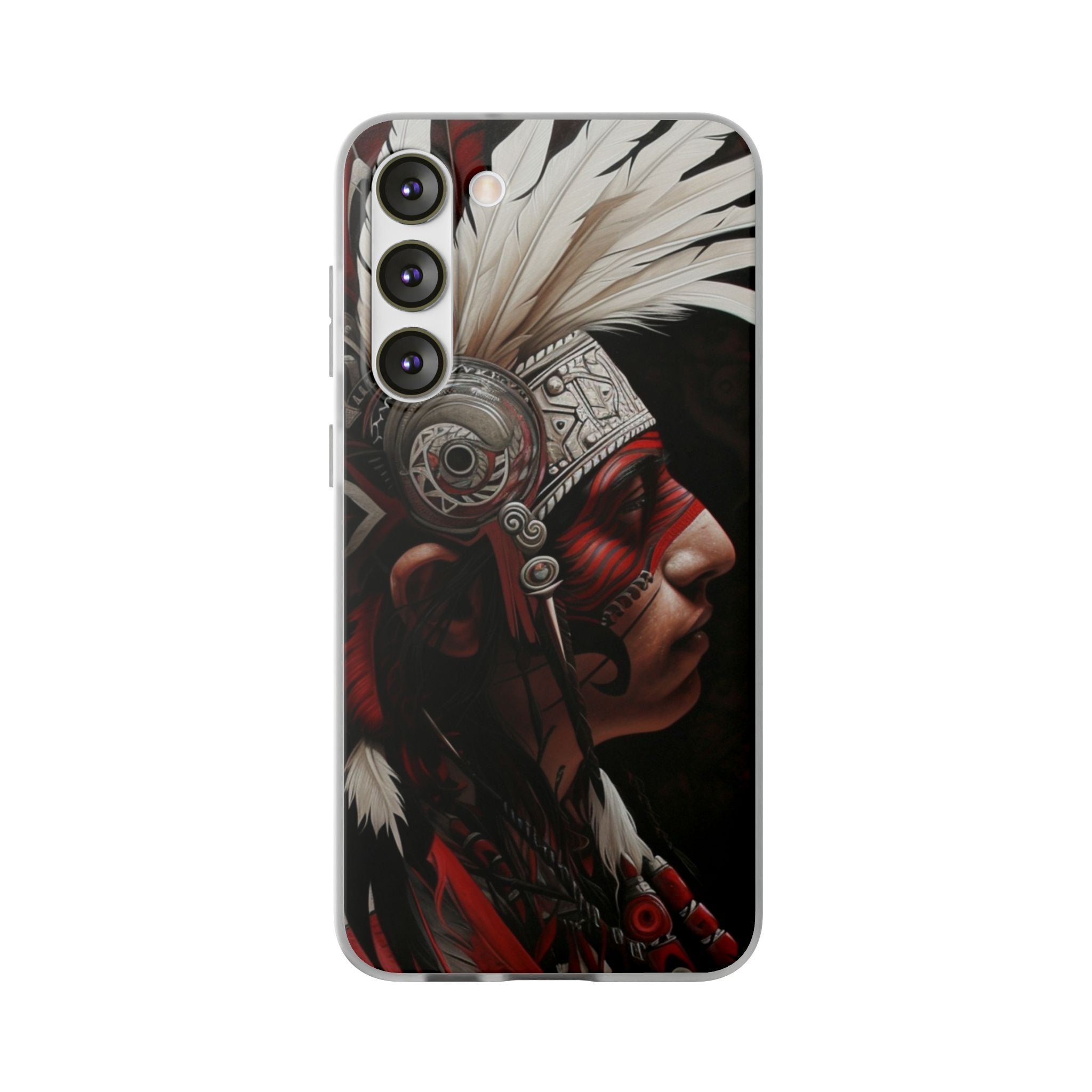 Aztec Warrior King – Flexi Phone Case (iPhone & Samsung • Clear TPU • Made in USA • Personalized Option)