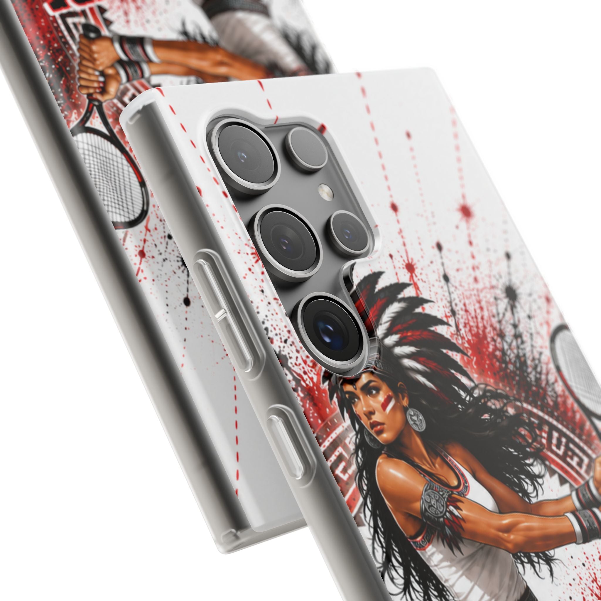 Aztec Tennis Female Warrior – Flexi Phone Case (iPhone & Samsung • Clear TPU • Made & Shipped in the USA • 🚚 FREE USA Shipping • Personalized Option)