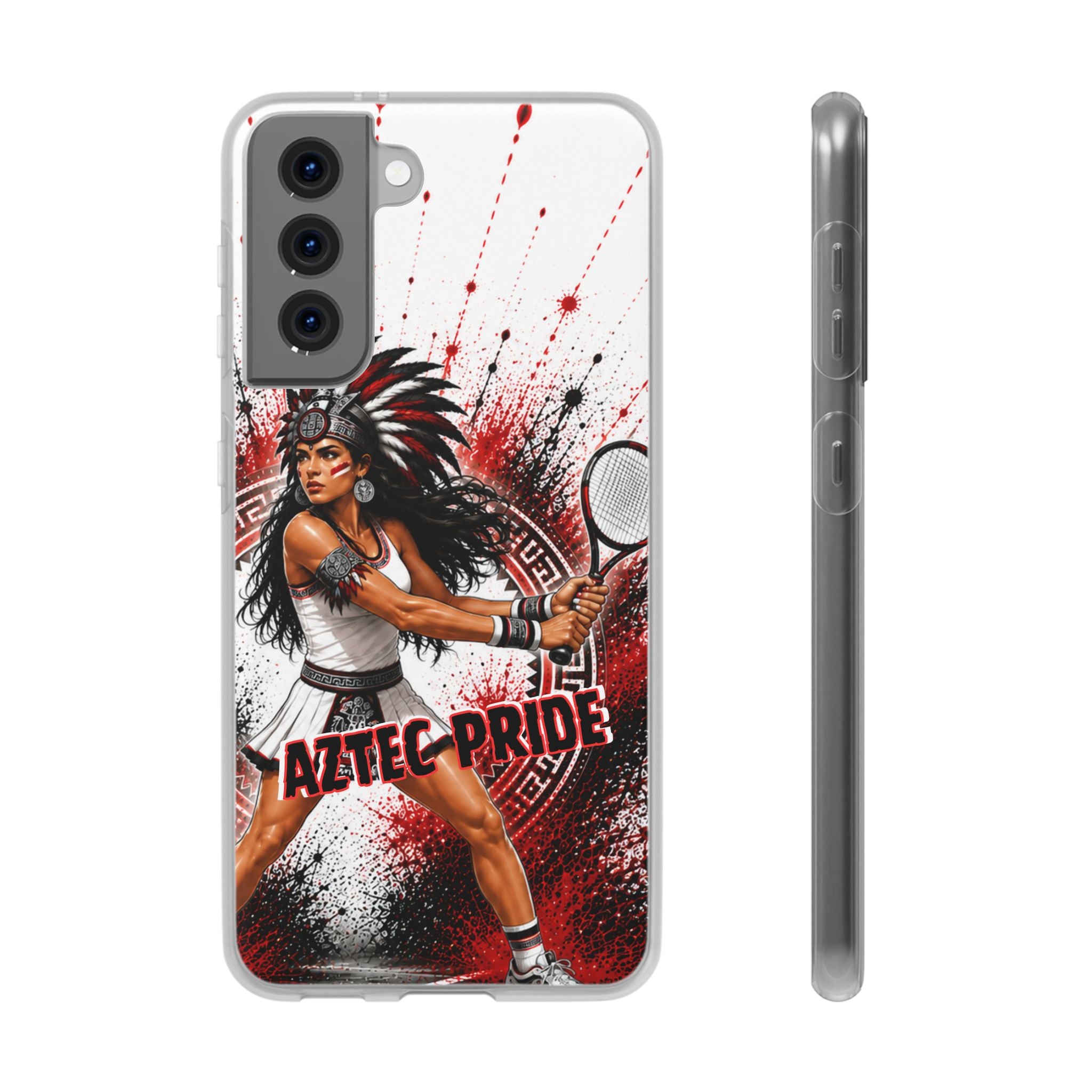 Aztec Tennis Female Warrior – Flexi Phone Case (iPhone & Samsung • Clear TPU • Made & Shipped in the USA • 🚚 FREE USA Shipping • Personalized Option)