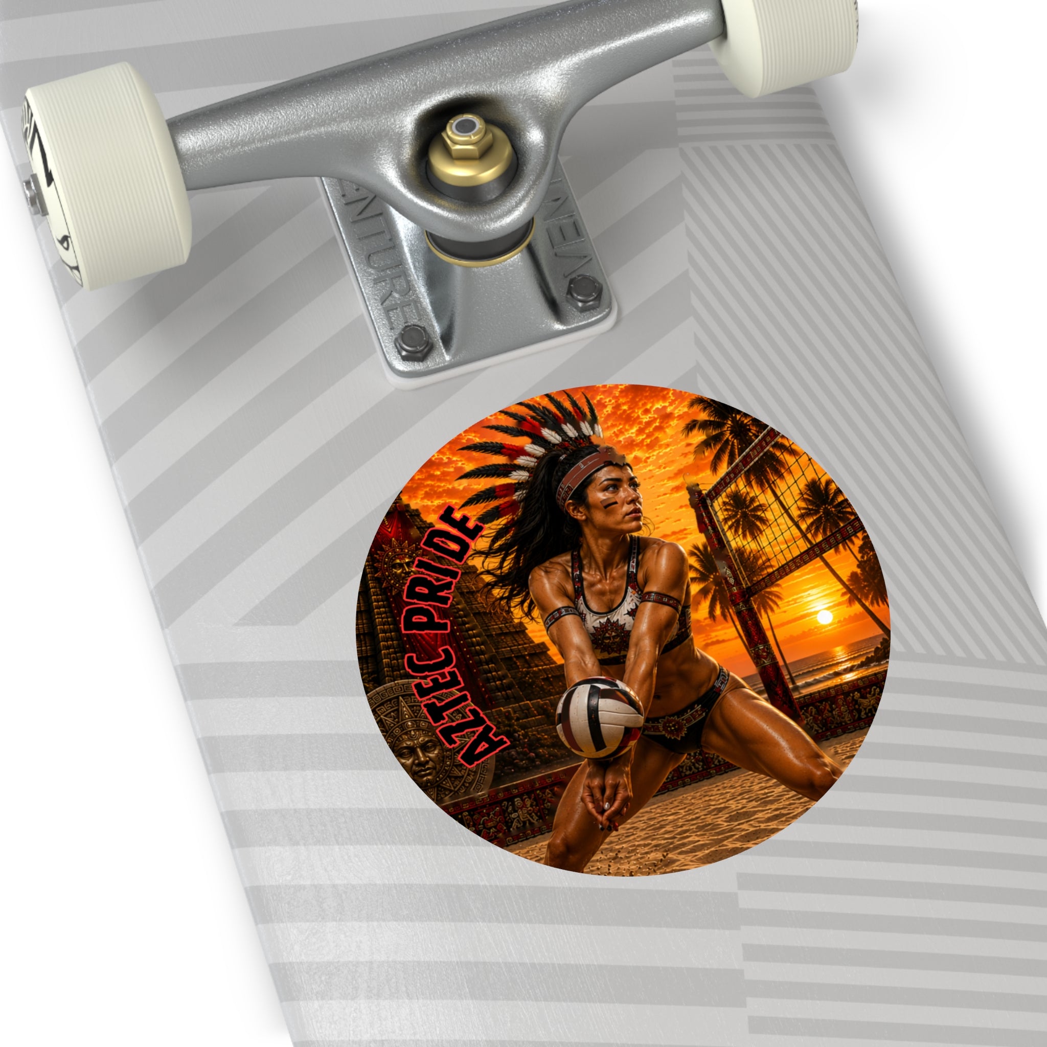Aztec Beach Volleyball Warrior Round Vinyl Sticker 2”–6” | Made & Shipped in the USA • 🚚 FREE USA Shipping • Personalized Option