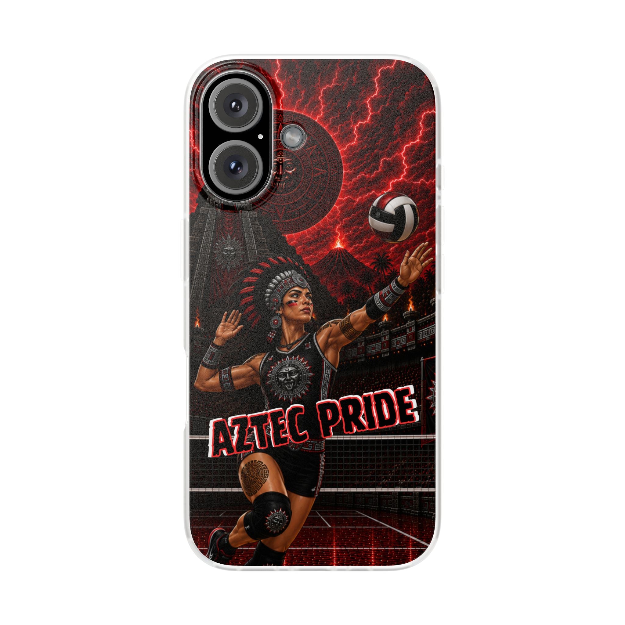 Aztec Volleyball Warrior – Flexi Phone Case (iPhone & Samsung • Clear TPU • Made & Shipped in the USA • 🚚 FREE USA Shipping • Personalized Option)