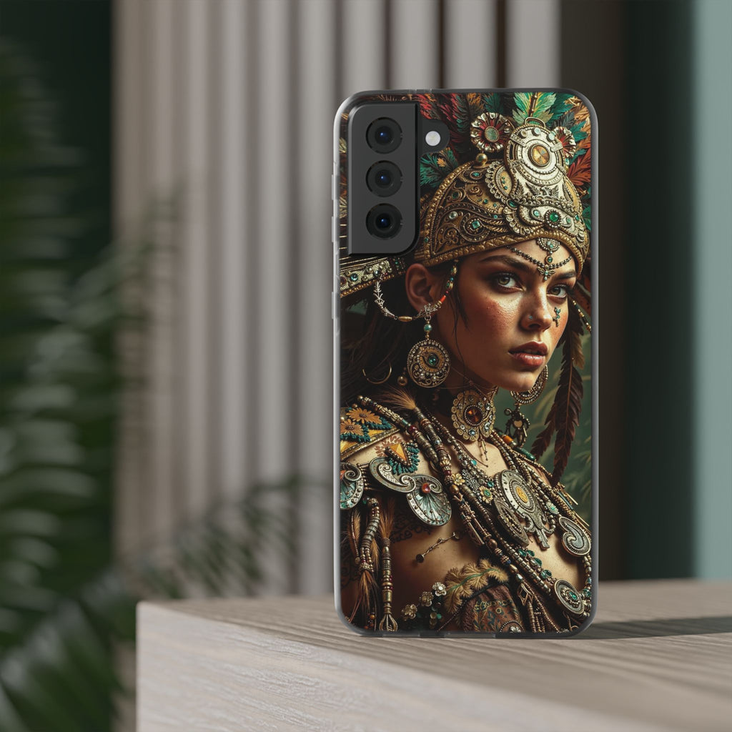 Aztec Warrior Goddess – Flexi Phone Case (iPhone & Samsung • Clear TPU • Made in USA • Personalized Option)