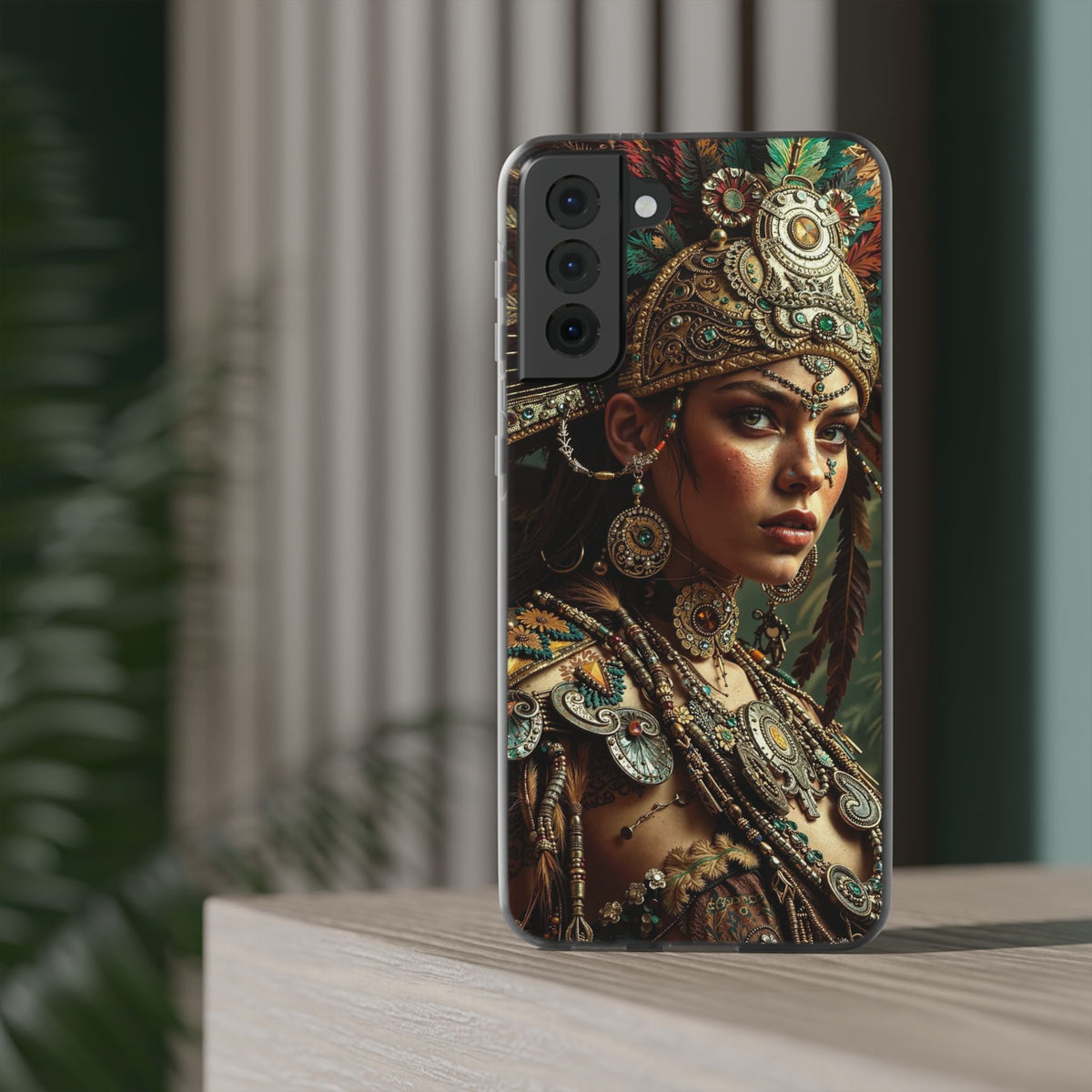 Aztec Warrior Goddess – Flexi Phone Case (iPhone & Samsung • Clear TPU • Made in USA • Personalized Option)