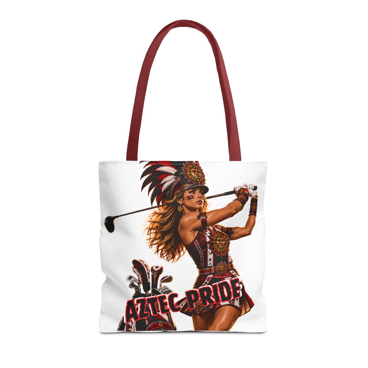Aztec Golf Female Warrior Tote Bag | Aztec-Inspired AI Art • Made & Shipped in the USA • 🚚 FREE USA Shipping • FREE Personalization