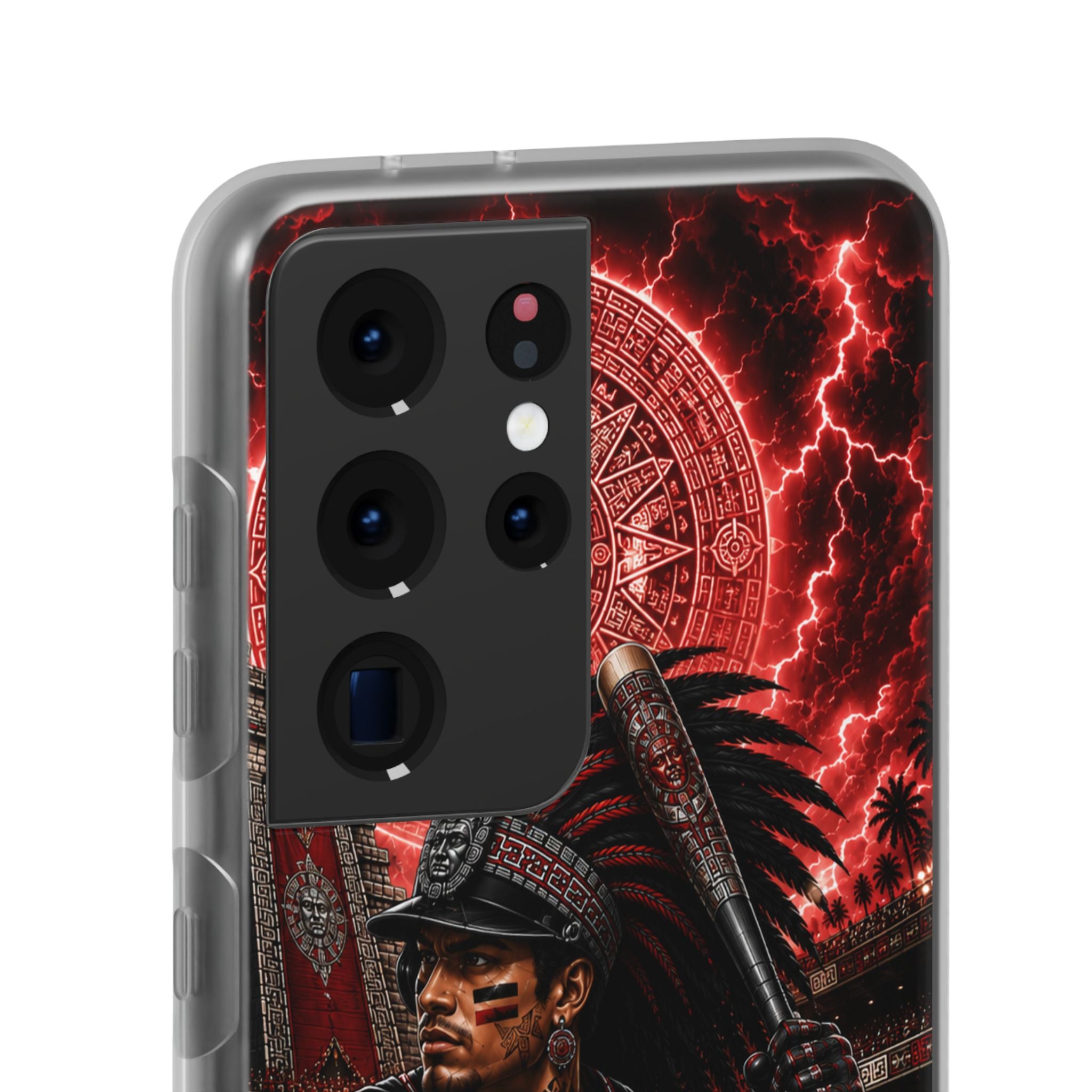 Aztec Baseball Warrior – Flexi Phone Case (iPhone & Samsung • Clear TPU • Made & Shipped in the USA • 🚚 FREE USA Shipping • Personalized Option)