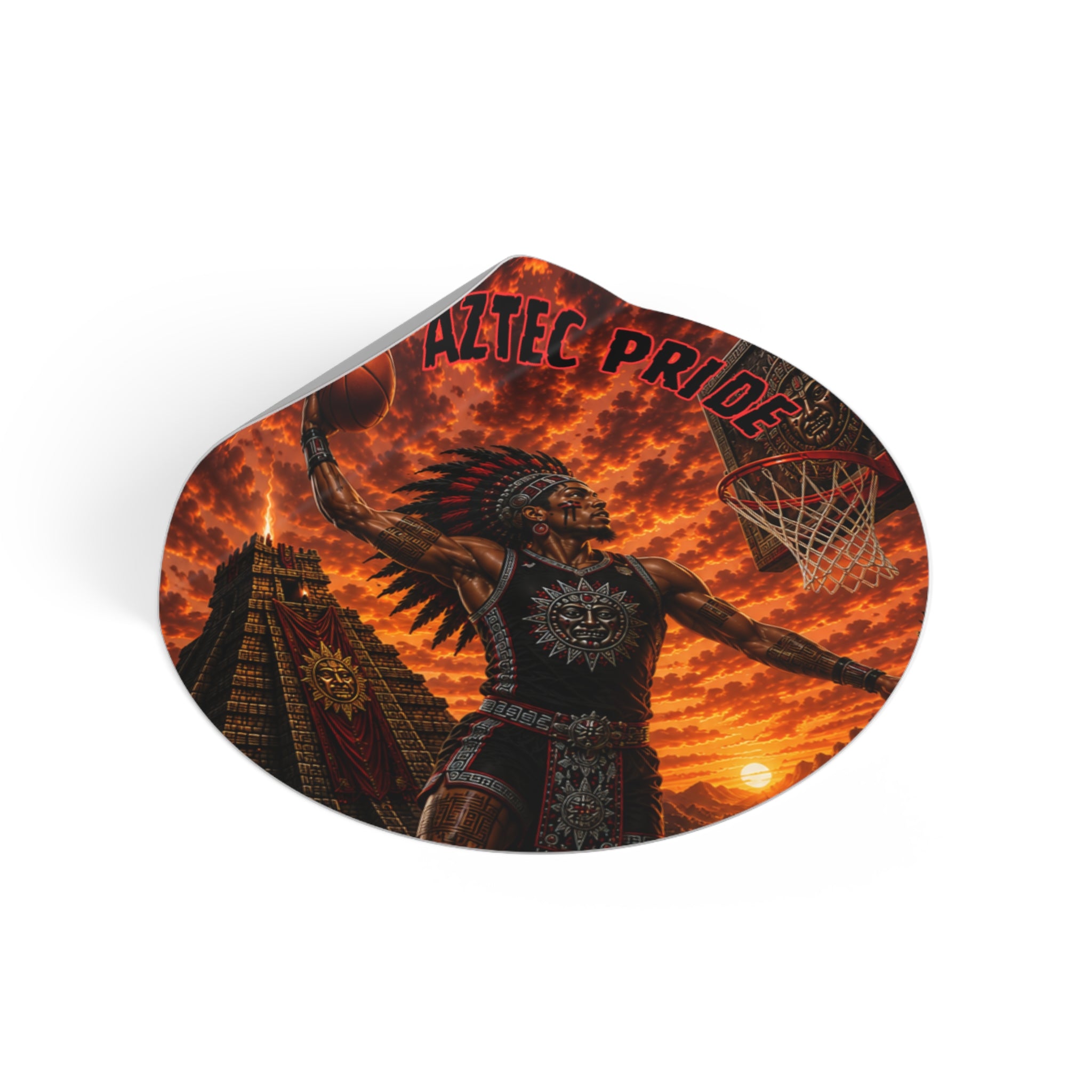 Aztec Basketball Male Warrior Round Vinyl Sticker 2”–6” | Made & Shipped in the USA • 🚚 FREE USA Shipping • Personalized Option