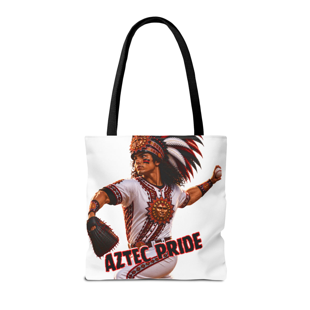 Aztec Baseball Warrior Tote Bag | Aztec-Inspired AI Art • Made & Shipped in the USA • 🚚 FREE USA Shipping • FREE Personalization