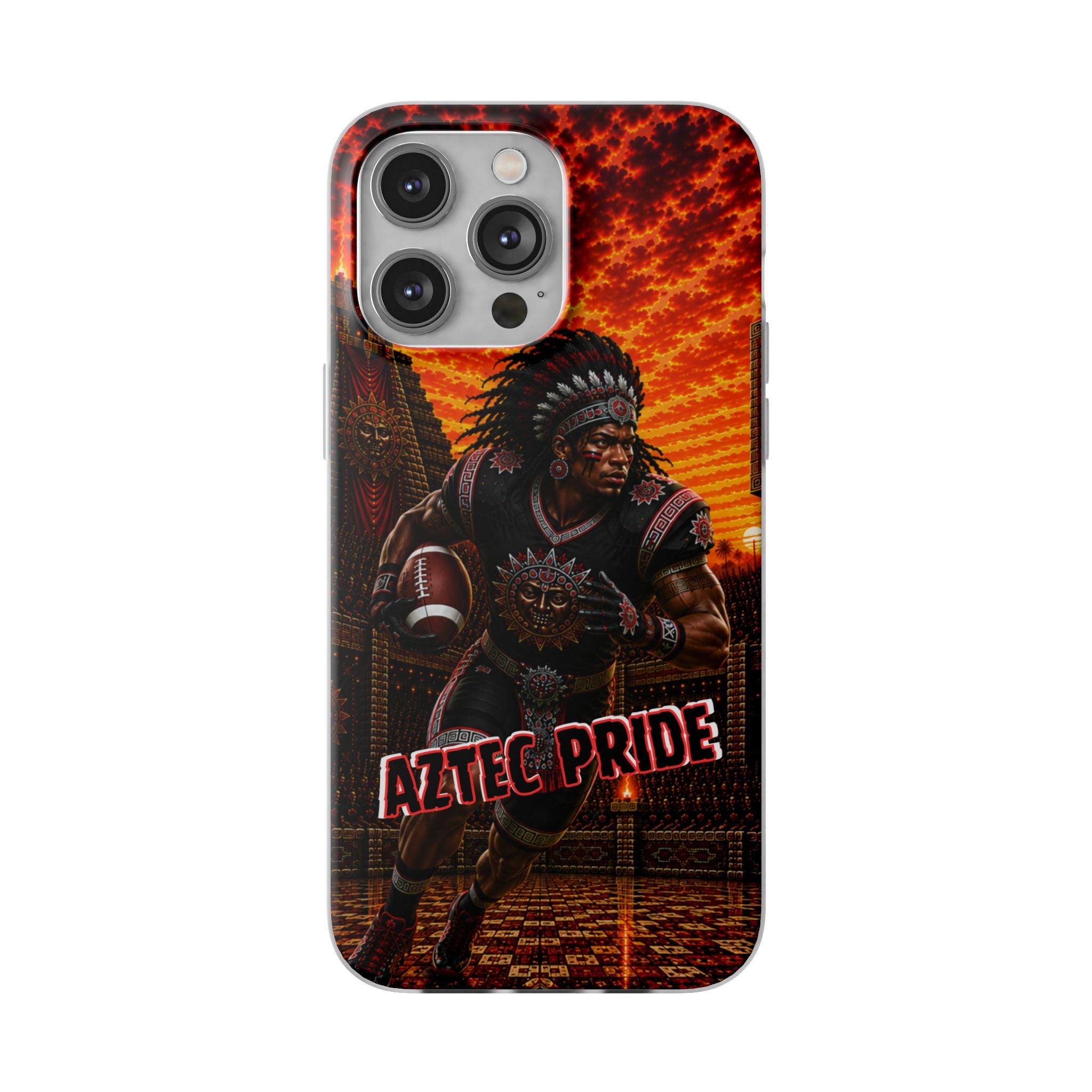 Aztec Football Warrior – Flexi Phone Case (iPhone & Samsung • Clear TPU • Made & Shipped in the USA • 🚚 FREE USA Shipping • Personalized Option)