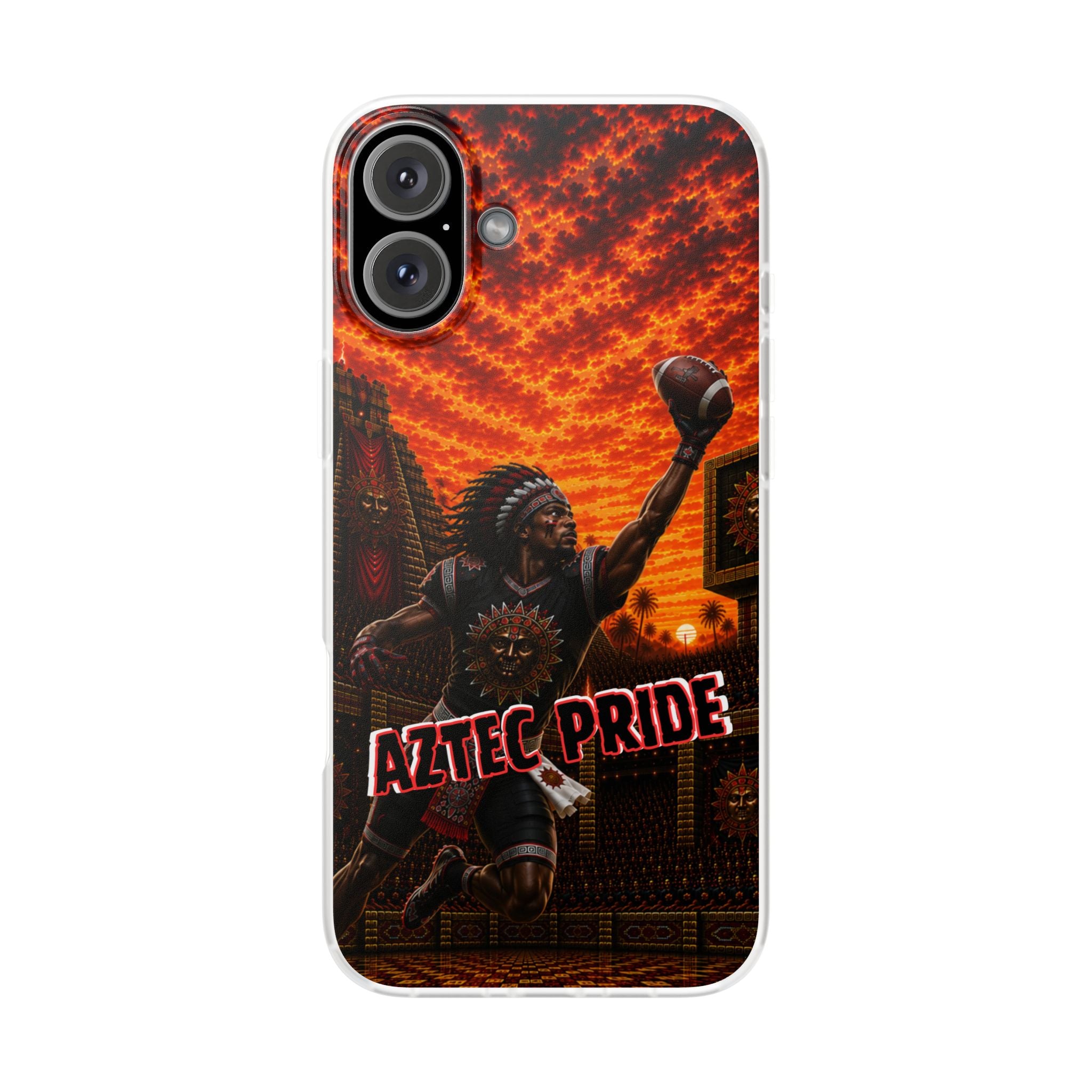 Aztec Football Warrior – Flexi Phone Case (iPhone & Samsung • Clear TPU • Made & Shipped in the USA • 🚚 FREE USA Shipping • Personalized Option)