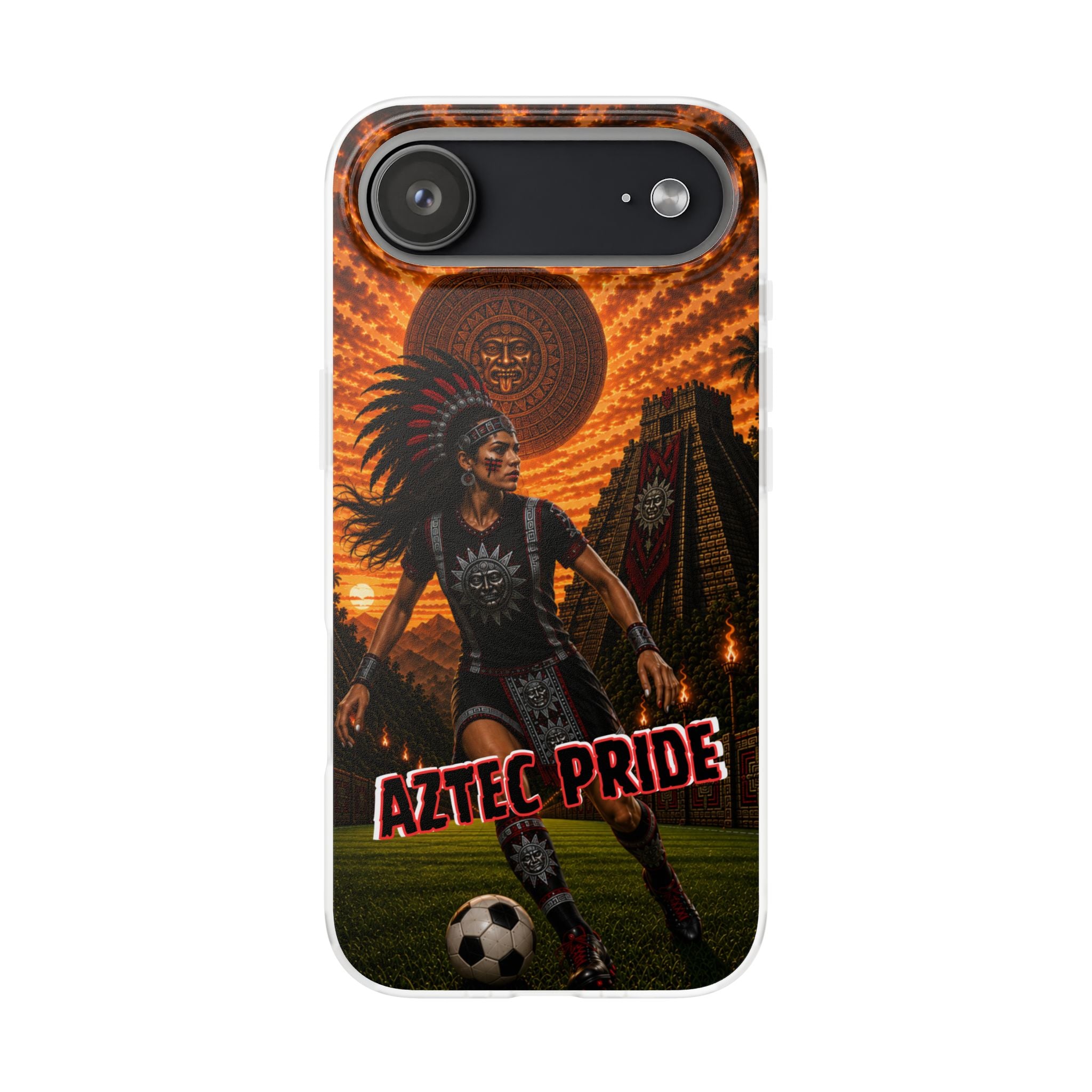 Aztec Soccer Female Warrior – Flexi Phone Case (iPhone & Samsung • Clear TPU • Made & Shipped in the USA • 🚚 FREE USA Shipping • Personalized Option)