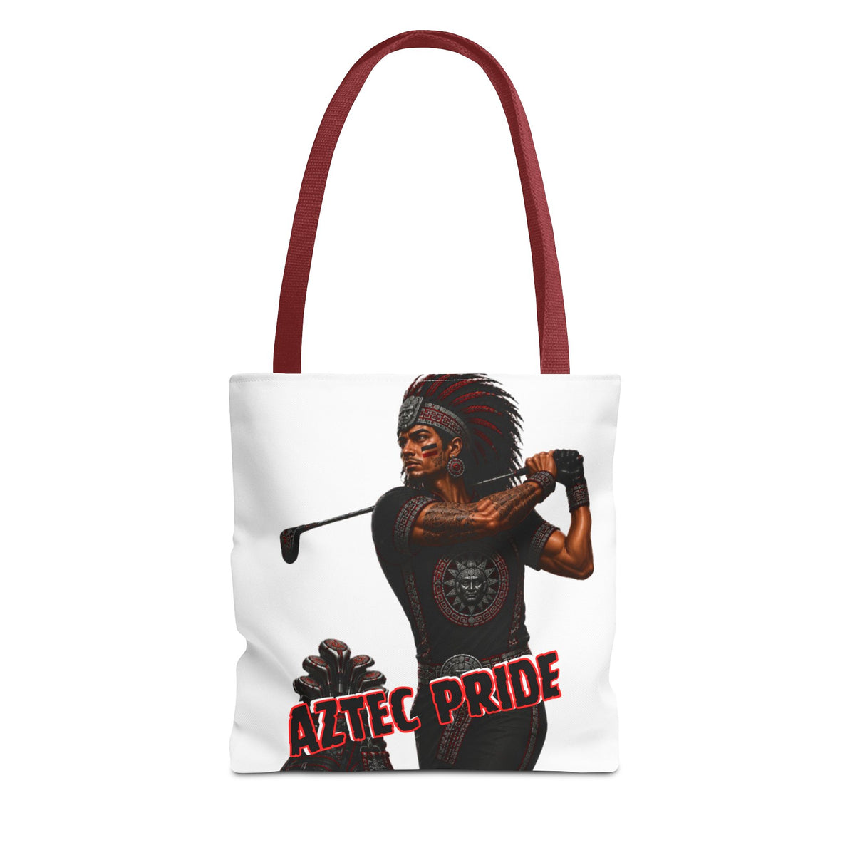 Aztec Golf Male Warrior Tote Bag | Aztec-Inspired AI Art • Made & Shipped in the USA • 🚚 FREE USA Shipping • FREE Personalization