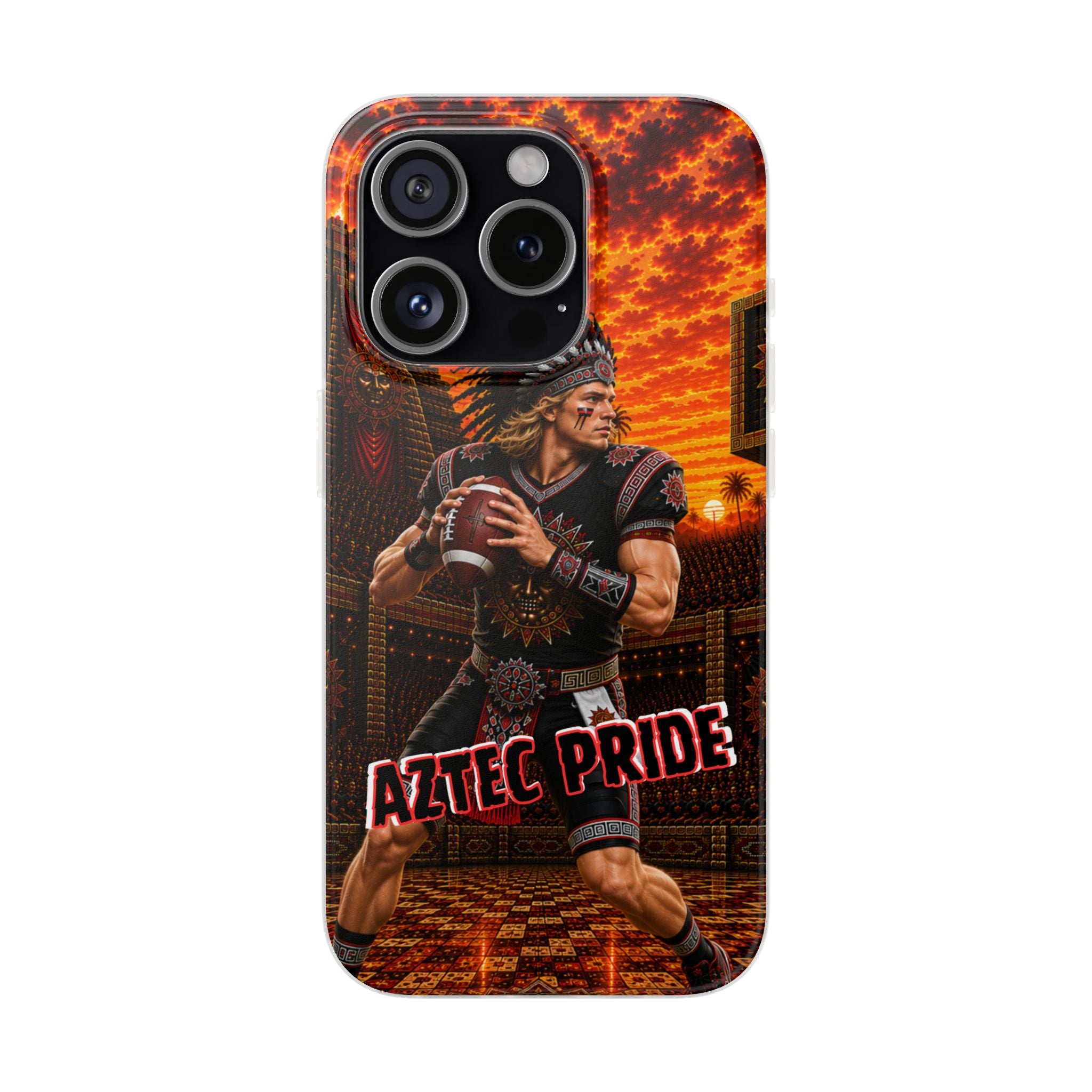 Aztec Football Warrior – Flexi Phone Case (iPhone & Samsung • Clear TPU • Made & Shipped in the USA • 🚚 FREE USA Shipping • Personalized Option)
