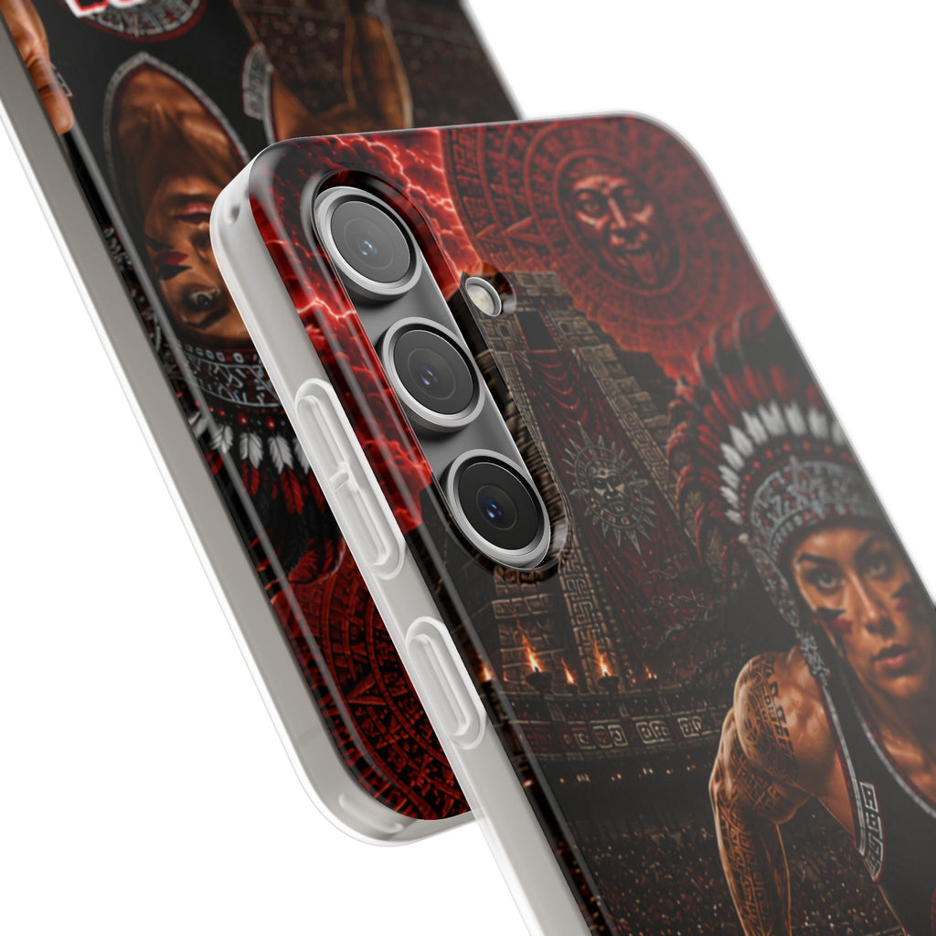Aztec Track & Field Female Warrior – Flexi Phone Case (iPhone & Samsung • Clear TPU • Made & Shipped in the USA • 🚚 FREE USA Shipping • Personalized Option)