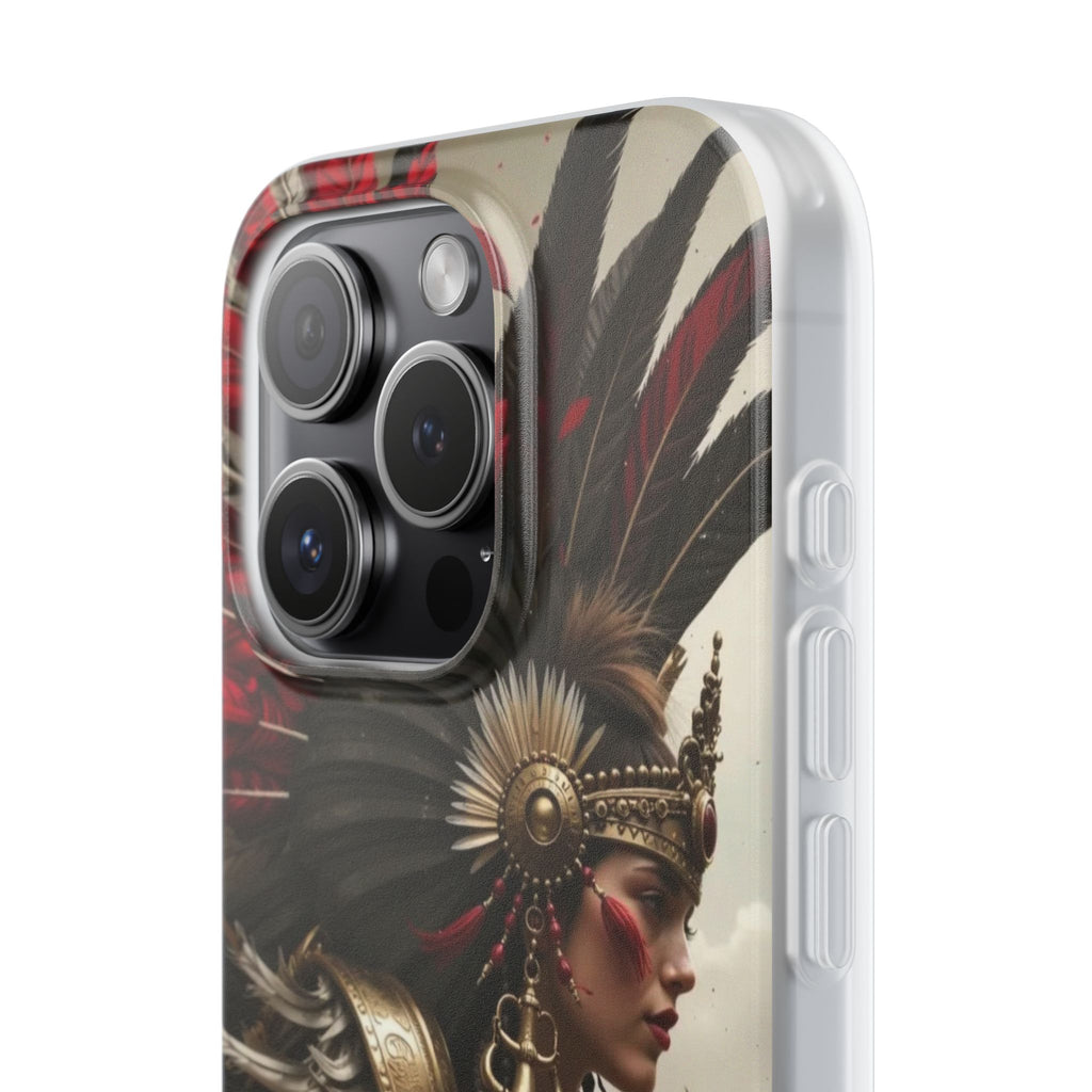 Aztec Warrior Queen – Flexi Phone Case (iPhone & Samsung • Clear TPU • Made in USA • Personalized Option)