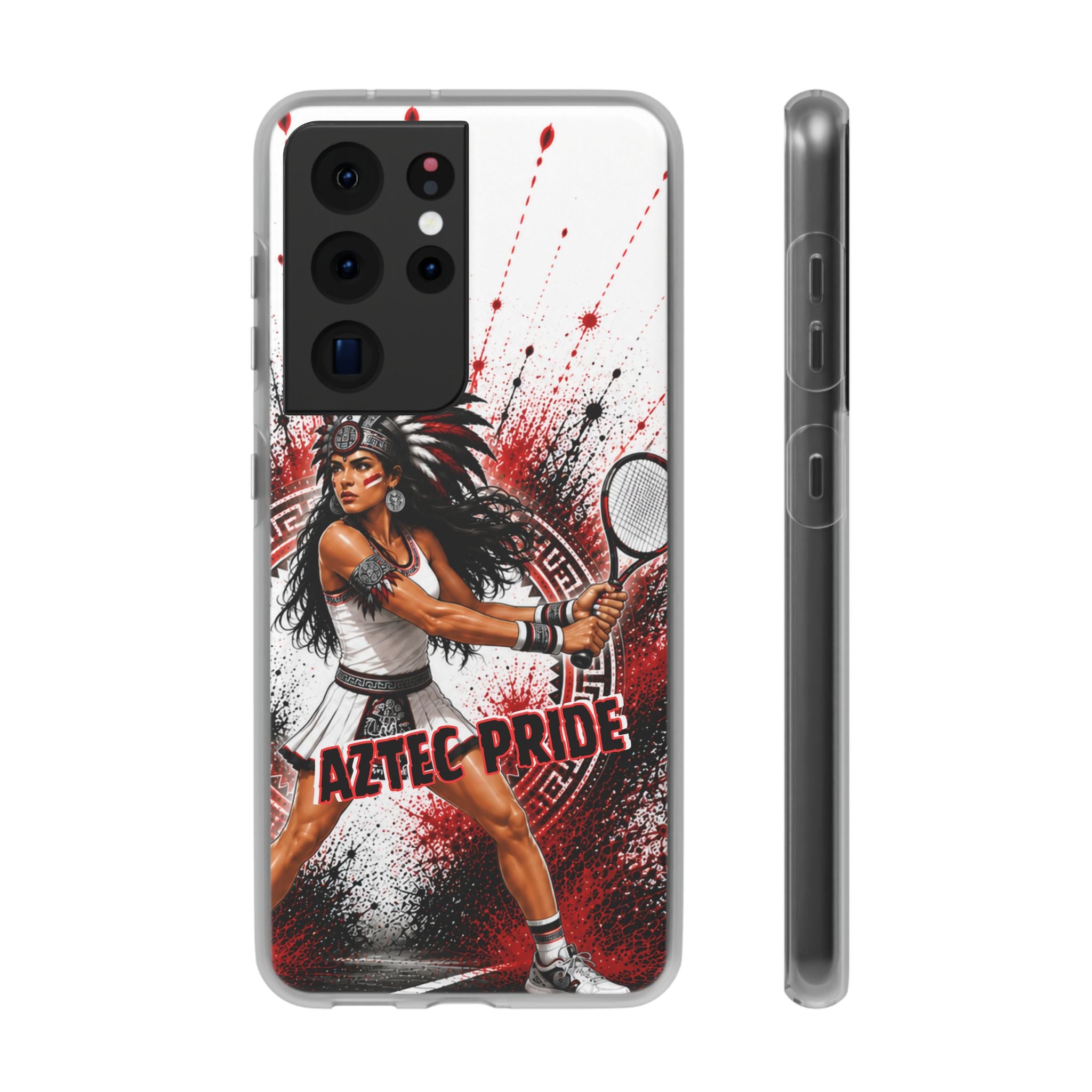 Aztec Tennis Female Warrior – Flexi Phone Case (iPhone & Samsung • Clear TPU • Made & Shipped in the USA • 🚚 FREE USA Shipping • Personalized Option)