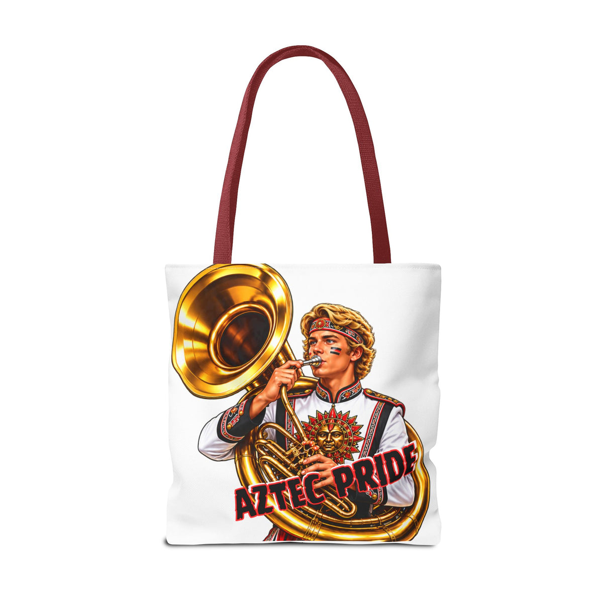 Aztec Tuba Warrior Tote Bag | Aztec-Inspired AI Art • Made & Shipped in the USA • 🚚 FREE USA Shipping • FREE Personalization