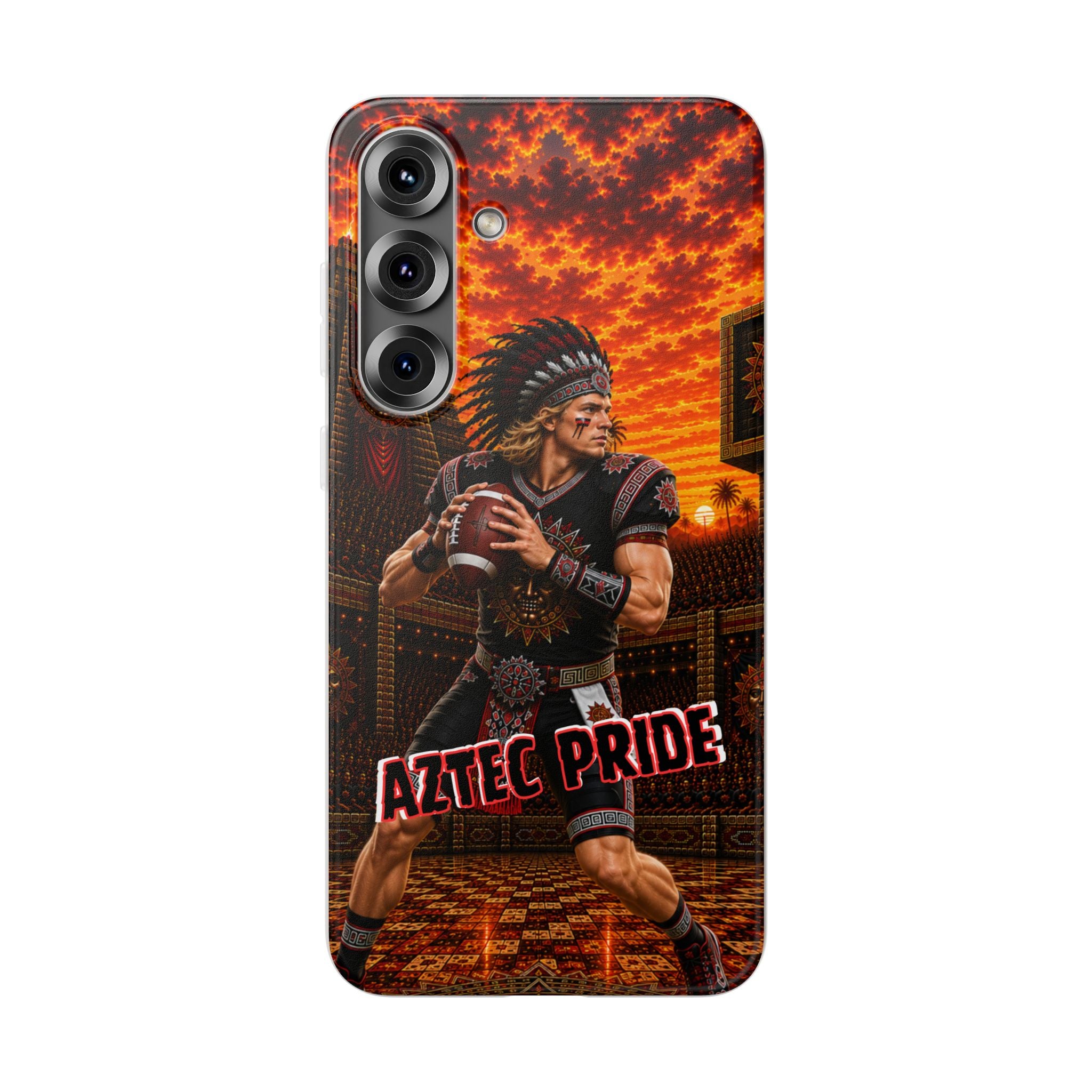 Aztec Football Warrior – Flexi Phone Case (iPhone & Samsung • Clear TPU • Made & Shipped in the USA • 🚚 FREE USA Shipping • Personalized Option)