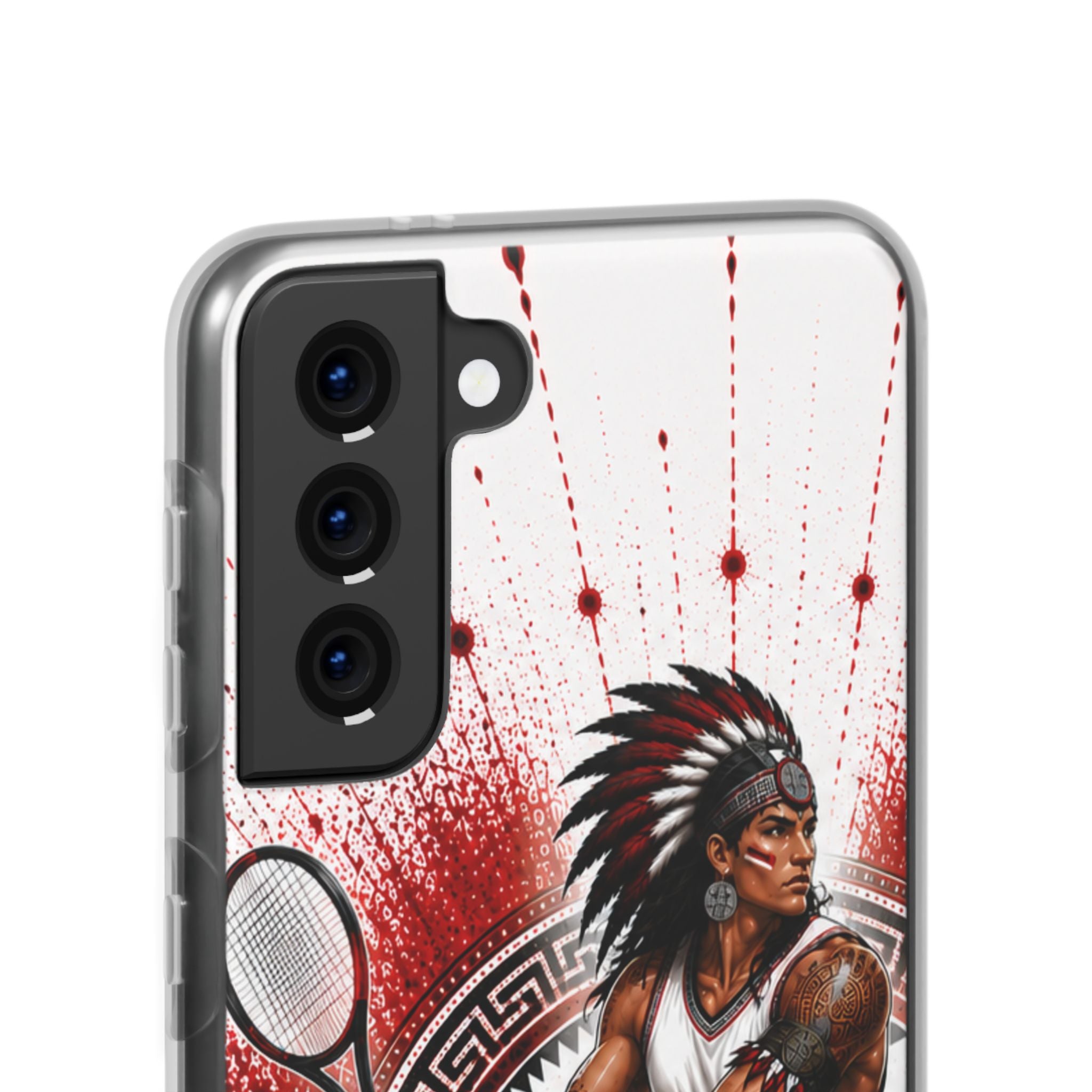 Aztec Tennis Male Warrior – Flexi Phone Case (iPhone & Samsung • Clear TPU • Made & Shipped in the USA • 🚚 FREE USA Shipping • Personalized Option)