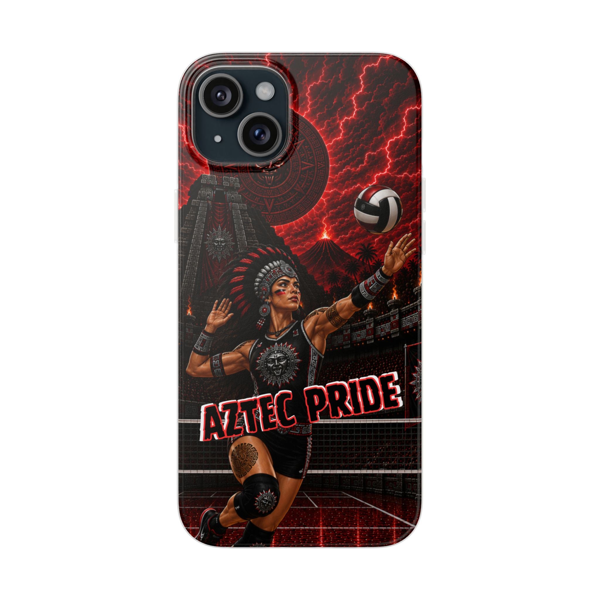 Aztec Volleyball Warrior – Flexi Phone Case (iPhone & Samsung • Clear TPU • Made & Shipped in the USA • 🚚 FREE USA Shipping • Personalized Option)