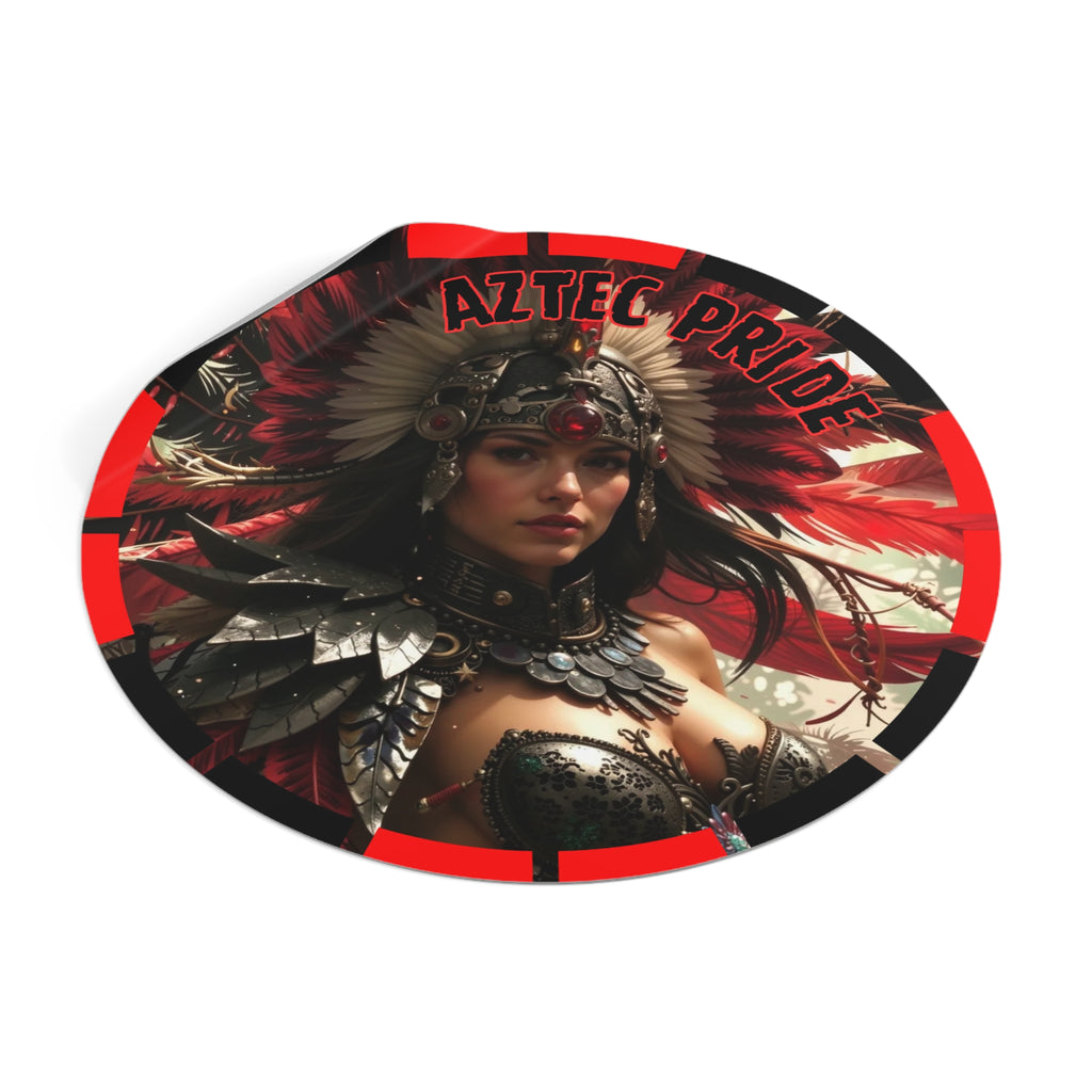 Aztec Blood Feather Goddess Round Vinyl Sticker – Waterproof Matte Decal (2”–6”)
