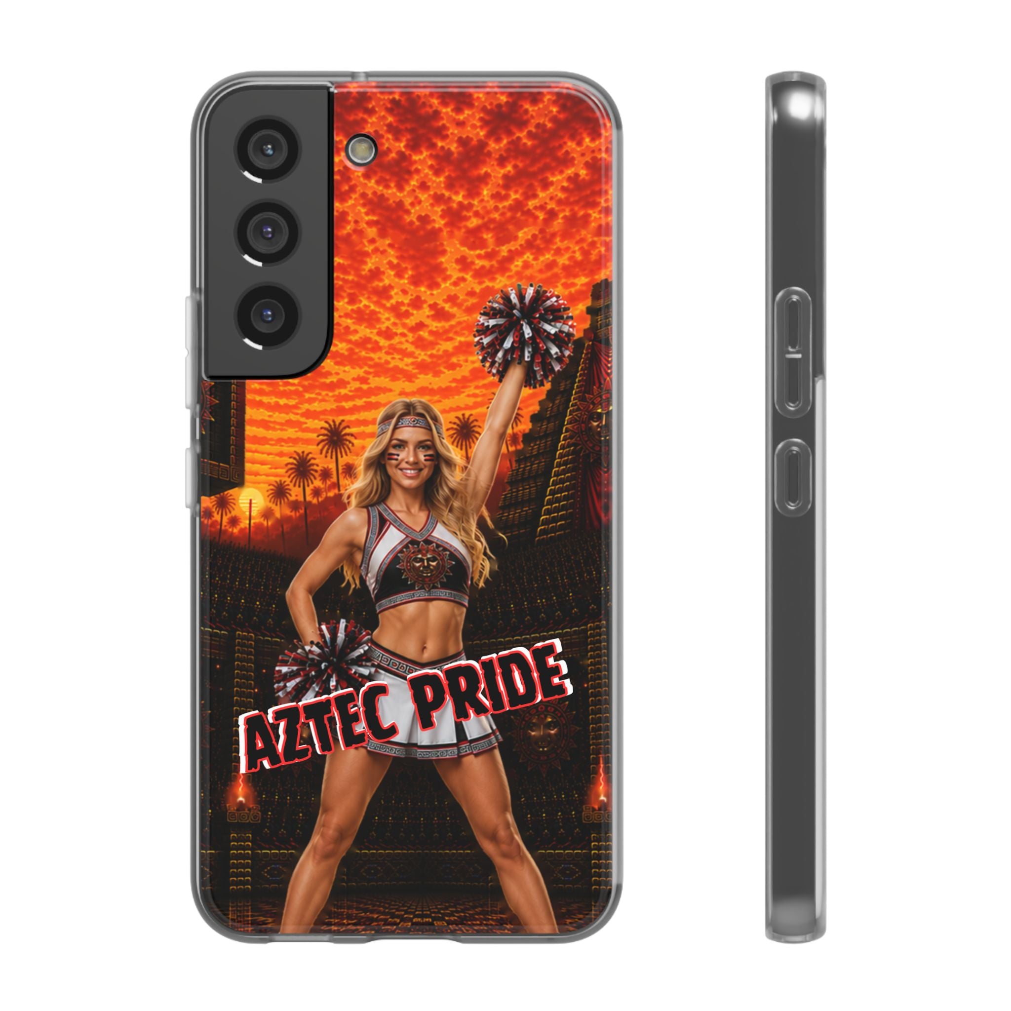 Aztec Cheerleader Warrior – Flexi Phone Case (iPhone & Samsung • Clear TPU • Made & Shipped in the USA • 🚚 FREE USA Shipping • Personalized Option)
