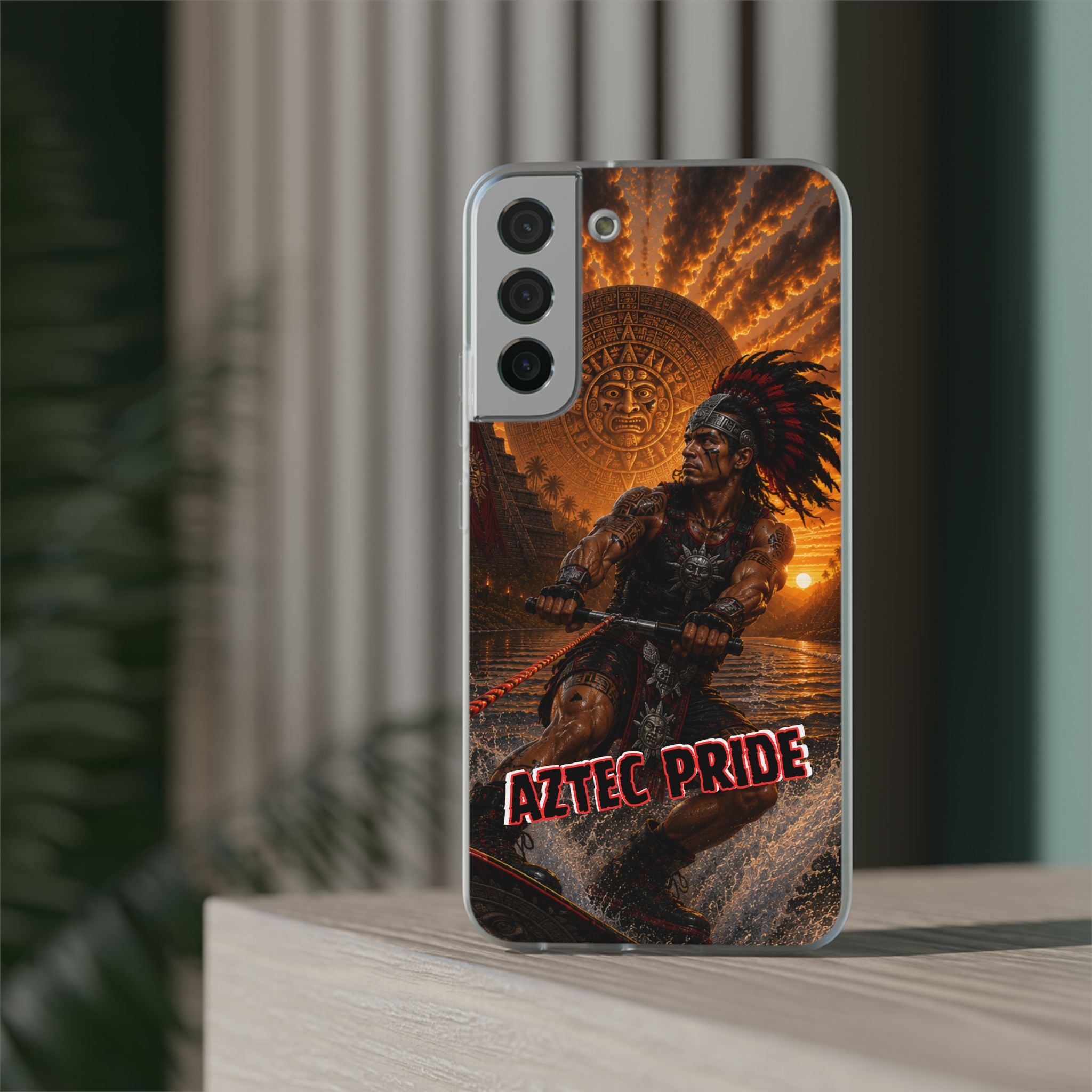Aztec Wakeboard Male Warrior – Flexi Phone Case (iPhone & Samsung • Clear TPU • Made & Shipped in the USA • 🚚 FREE USA Shipping • Personalized Option)
