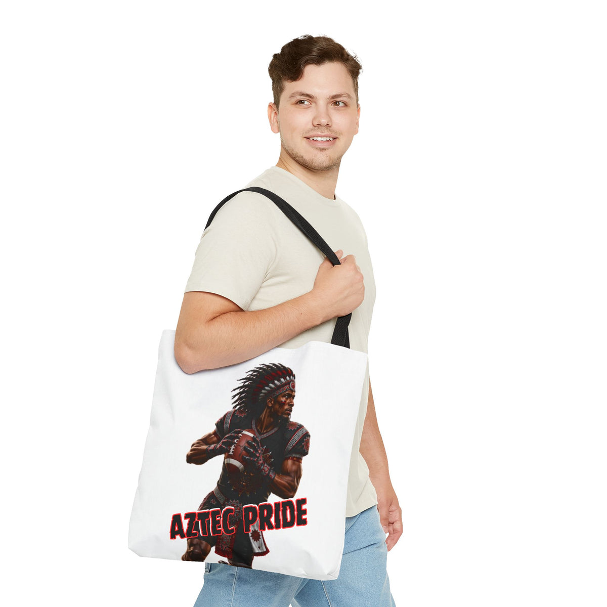 Aztec Football Quarterback Warrior Tote Bag | Aztec-Inspired AI Art • Made & Shipped in the USA • 🚚 FREE USA Shipping • FREE Personalization
