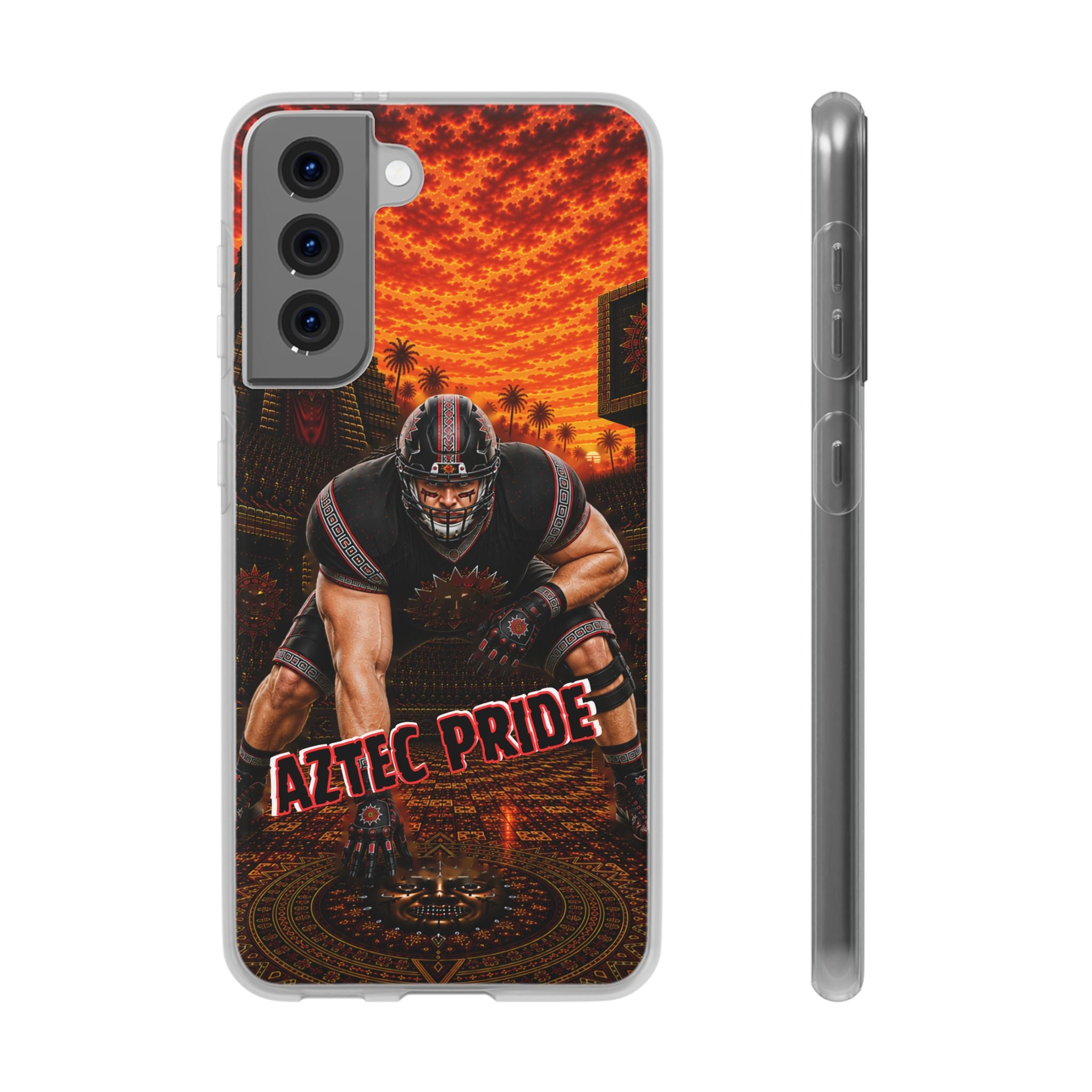 Aztec Football Warrior – Flexi Phone Case (iPhone & Samsung • Clear TPU • Made & Shipped in the USA • 🚚 FREE USA Shipping • Personalized Option)