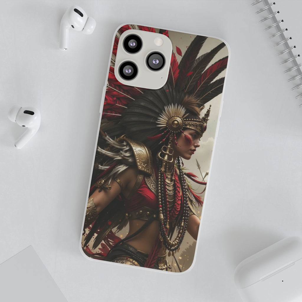 Aztec Warrior Queen – Flexi Phone Case (iPhone & Samsung • Clear TPU • Made in USA • Personalized Option)