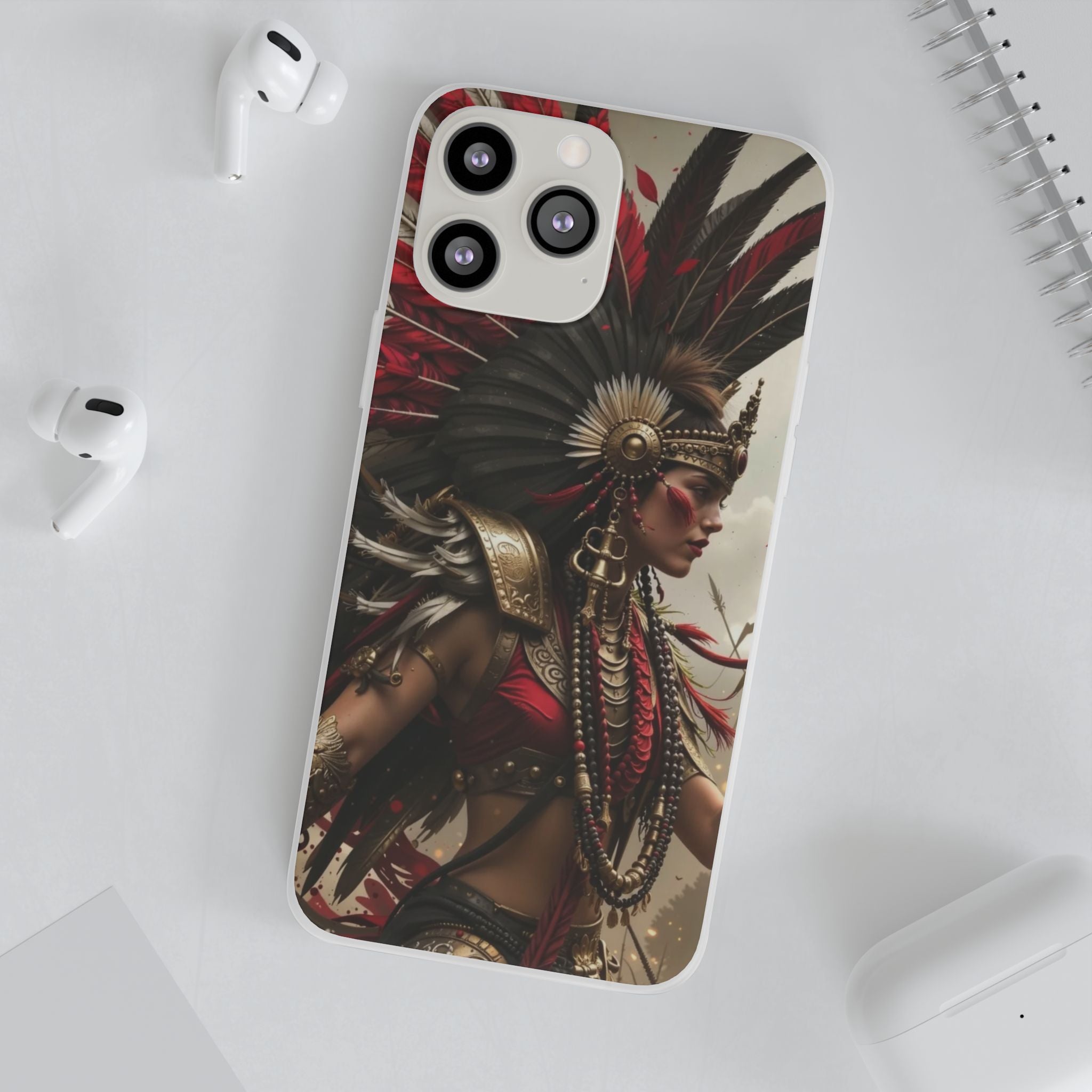 Aztec Warrior Queen – Flexi Phone Case (iPhone & Samsung • Clear TPU • Made in USA • Personalized Option)