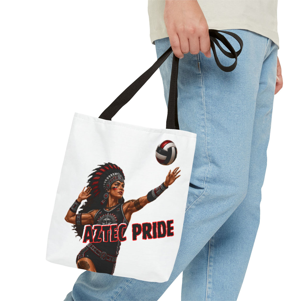 Aztec Volleyball Warrior Tote Bag | Aztec-Inspired AI Art • Made & Shipped in the USA • 🚚 FREE USA Shipping • FREE Personalization