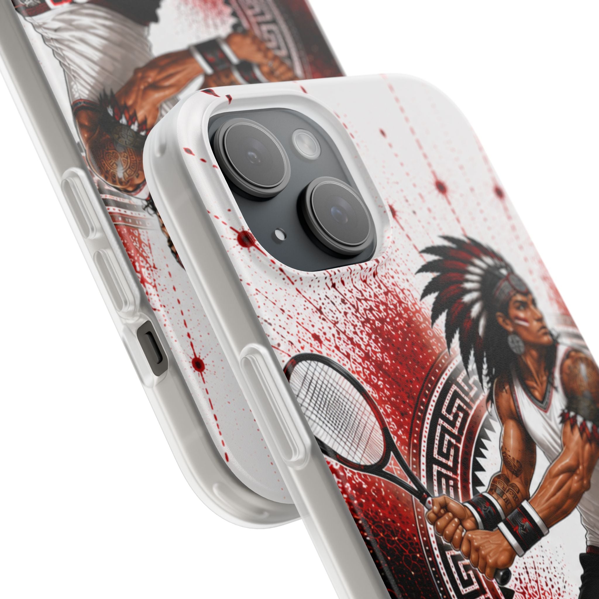 Aztec Tennis Male Warrior – Flexi Phone Case (iPhone & Samsung • Clear TPU • Made & Shipped in the USA • 🚚 FREE USA Shipping • Personalized Option)