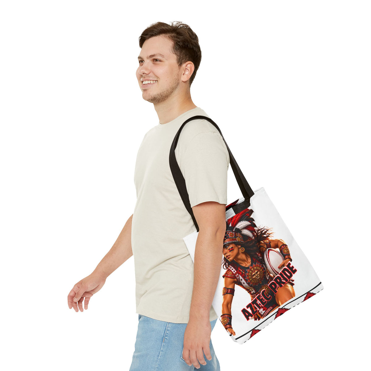 Aztec Rugby Female Warrior Tote Bag | Aztec-Inspired AI Art • Made & Shipped in the USA • 🚚 FREE USA Shipping • FREE Personalization