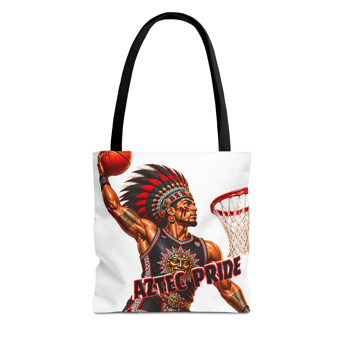 Aztec Basketball Dunk Warrior Tote Bag | Aztec-Inspired AI Art • Made & Shipped in the USA • 🚚 FREE USA Shipping • FREE Personalization