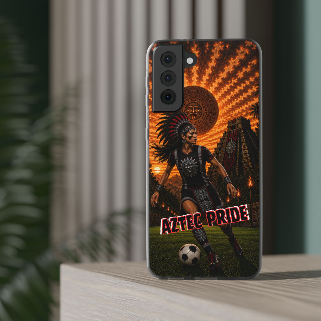 Aztec Soccer Female Warrior – Flexi Phone Case (iPhone & Samsung • Clear TPU • Made & Shipped in the USA • 🚚 FREE USA Shipping • Personalized Option)