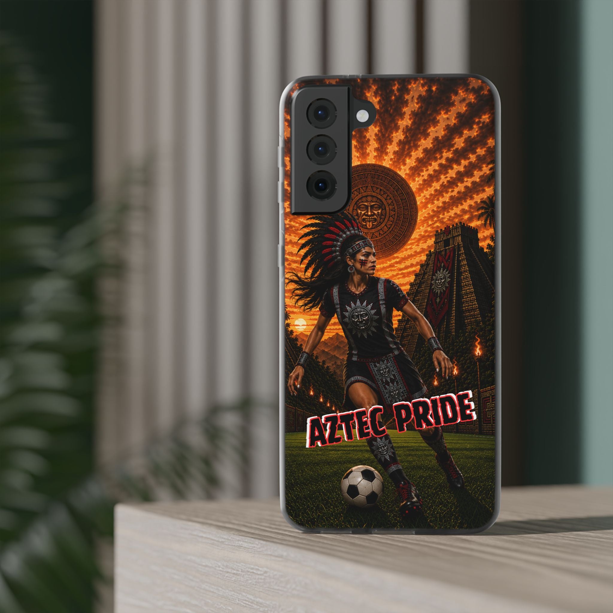 Aztec Soccer Female Warrior – Flexi Phone Case (iPhone & Samsung • Clear TPU • Made & Shipped in the USA • 🚚 FREE USA Shipping • Personalized Option)