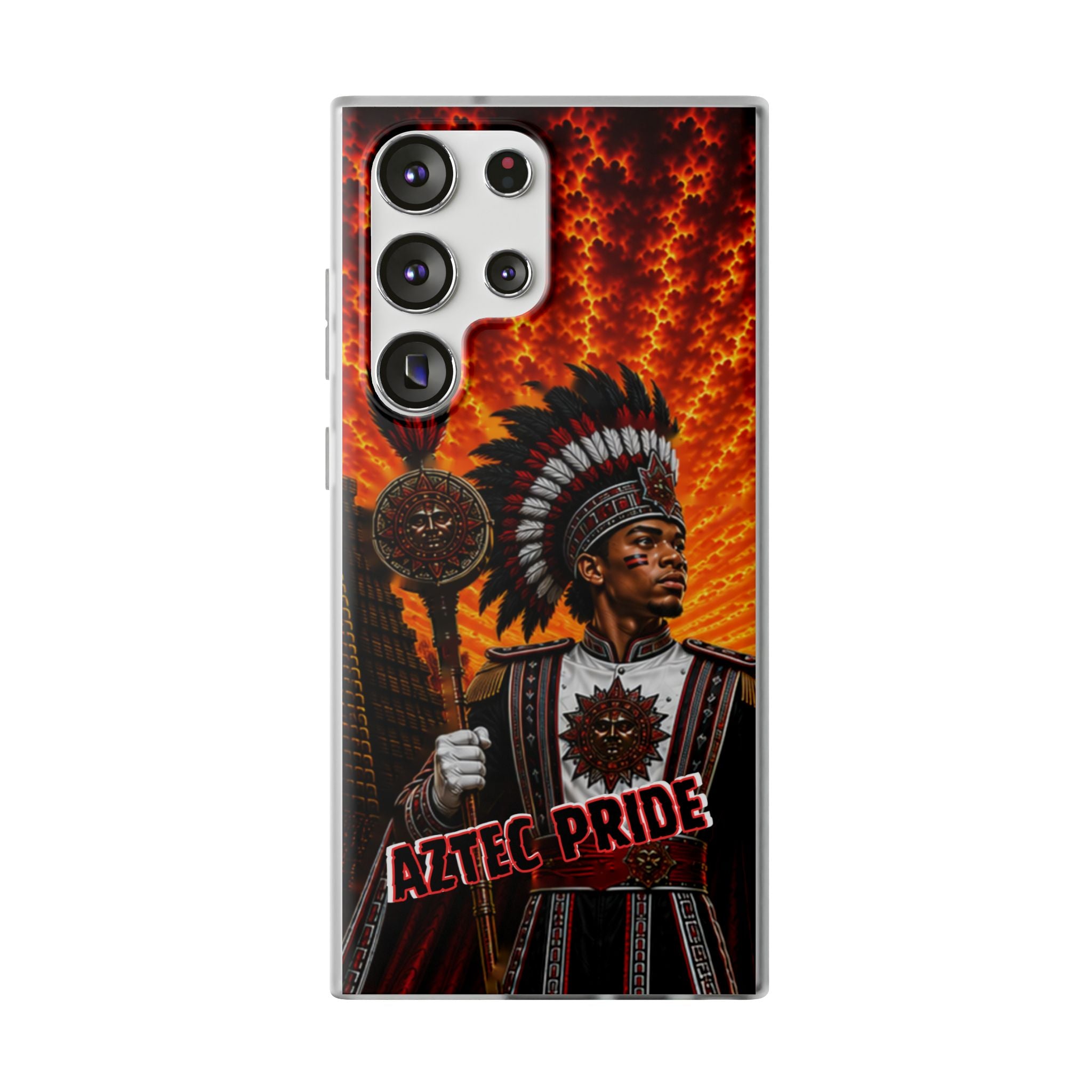 Aztec Drum Major Warrior – Flexi Phone Case (iPhone & Samsung • Clear TPU • Made & Shipped in the USA • 🚚 FREE USA Shipping • Personalized Option)