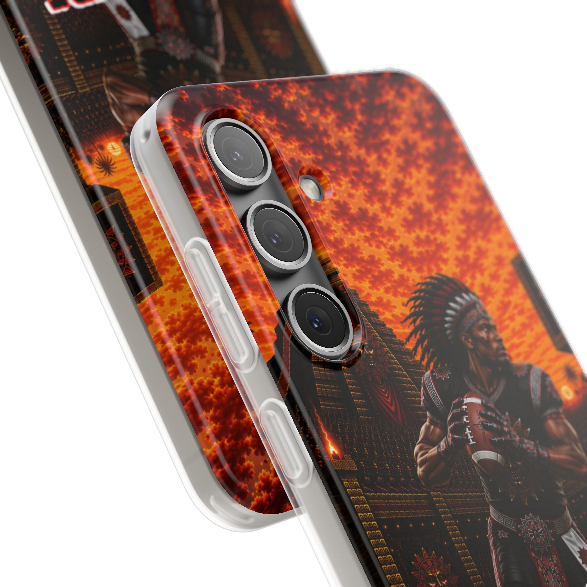 Aztec Football Warrior – Flexi Phone Case (iPhone & Samsung • Clear TPU • Made & Shipped in the USA • 🚚 FREE USA Shipping • Personalized Option)